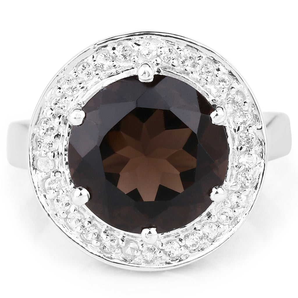 4.52 Carat Genuine Smoky Quartz and White Topaz .925 Sterling Silver Ring