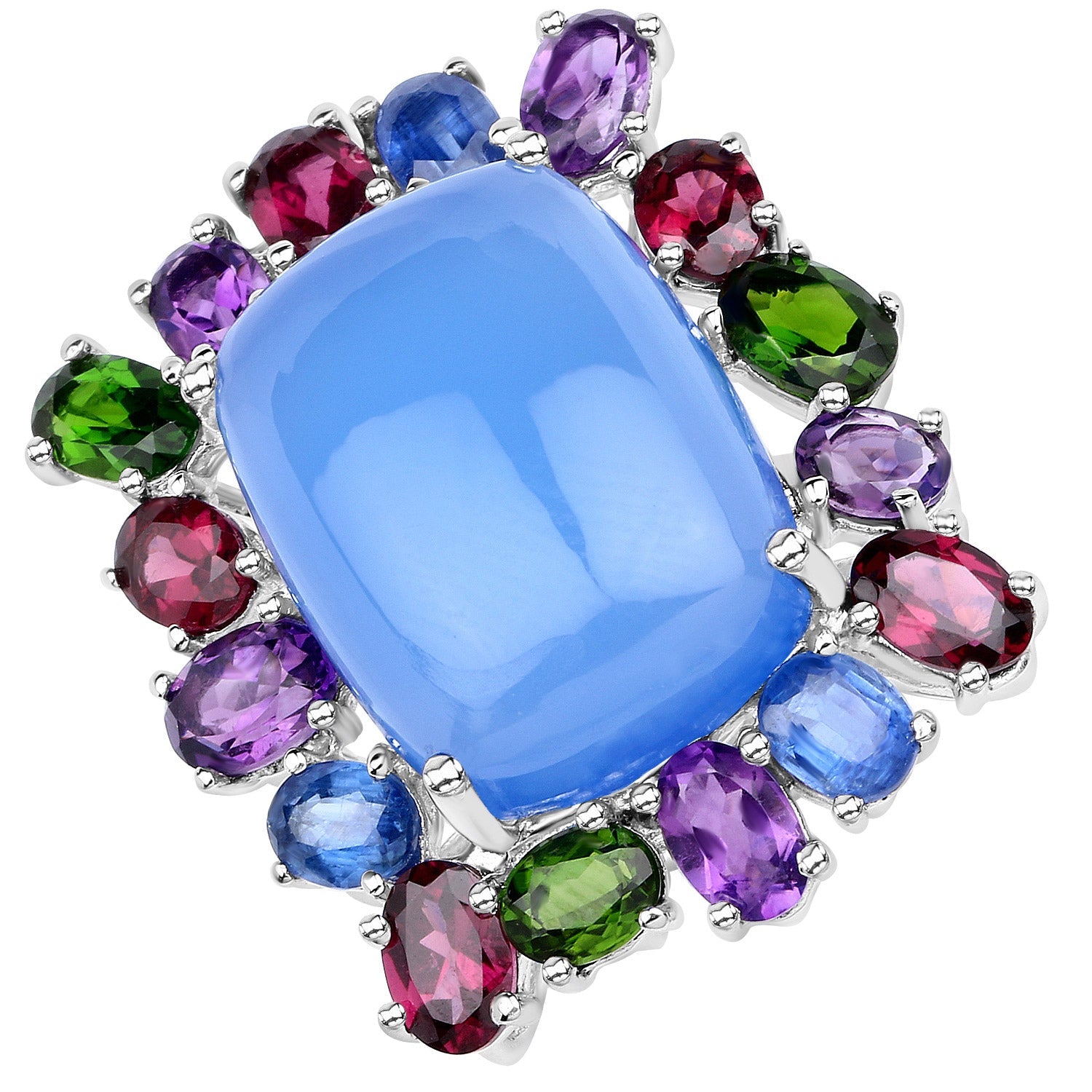 26.67 Carat Genuine Multi Stones .925 Sterling Silver Ring