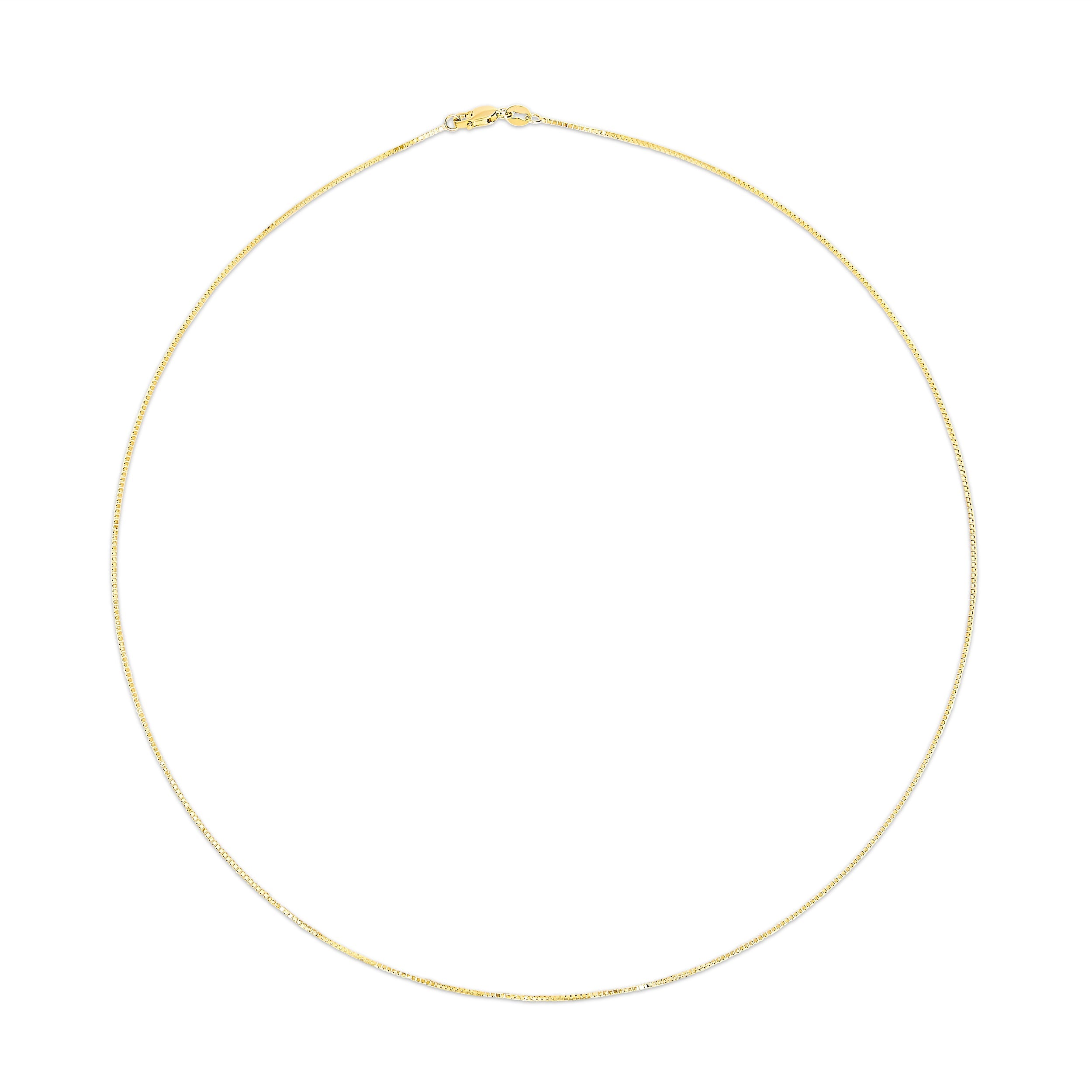 Solid 14K Yellow Gold 0.75mm Classic Box Chain Necklace. Unisex Chain - Size 16 Inches