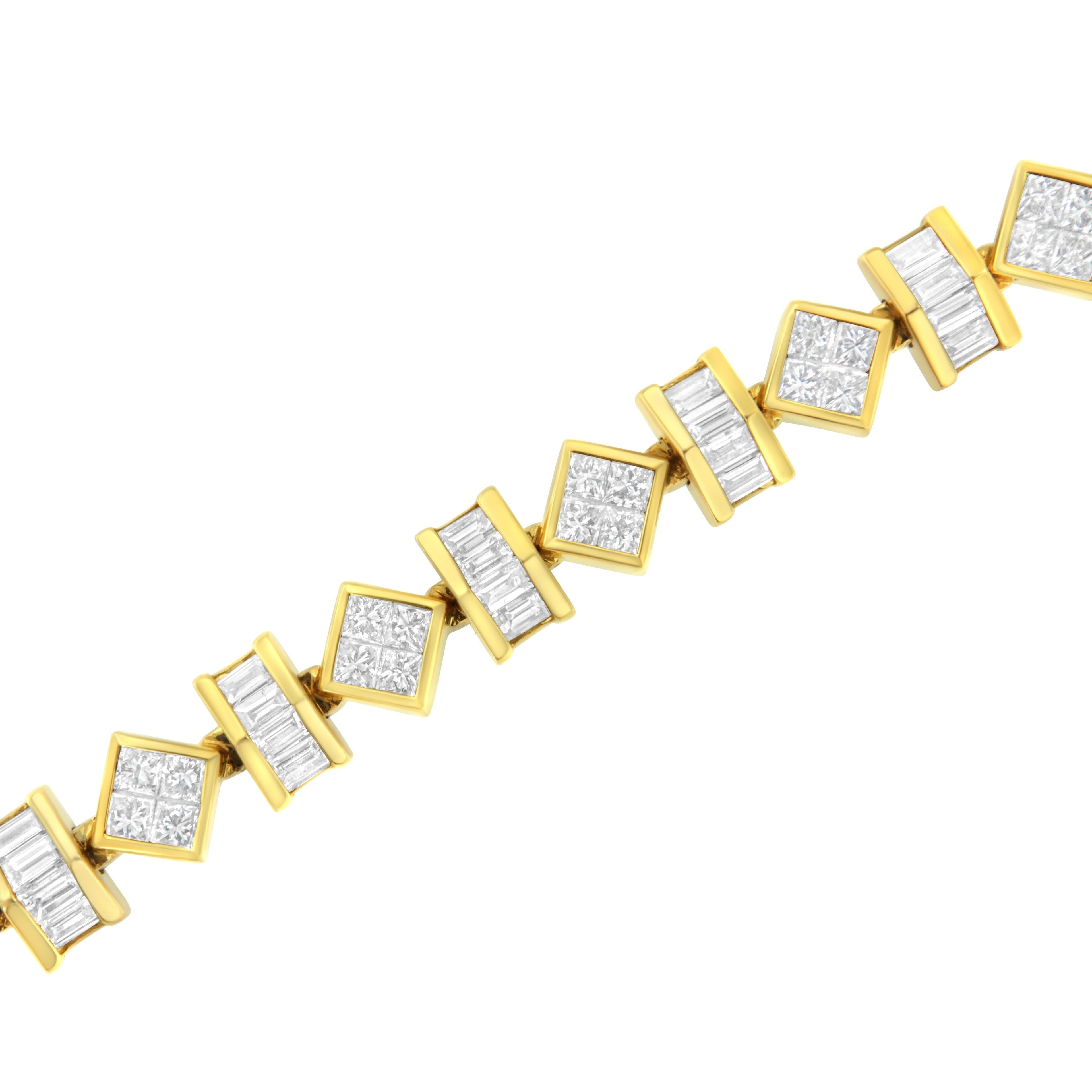 14K Yellow Gold 7.50 Cttw Princess and Baguette Diamond Geometric Link Bracelet