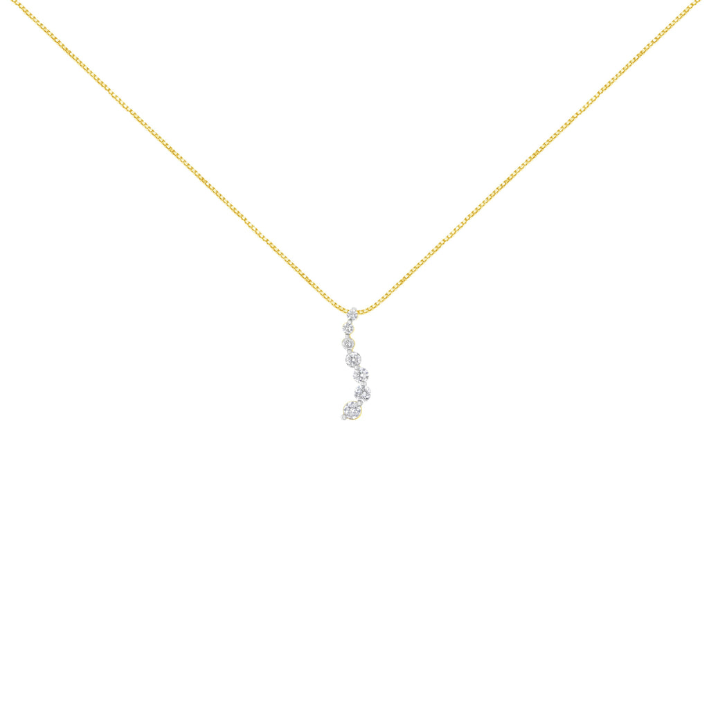 AGS Certified 14K Yellow Gold 2.0 Cttw Baguette and Brilliant Round-Cut Diamond Journey 18" Pendant Necklace (F-G Color, I1-I2 Clarity)