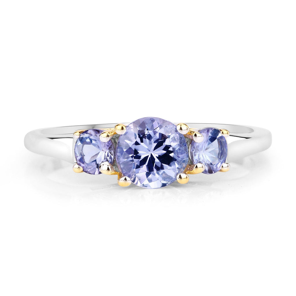 Two Tone Plated 1.07 Carat Genuine Tanzanite .925 Sterling Silver Ring