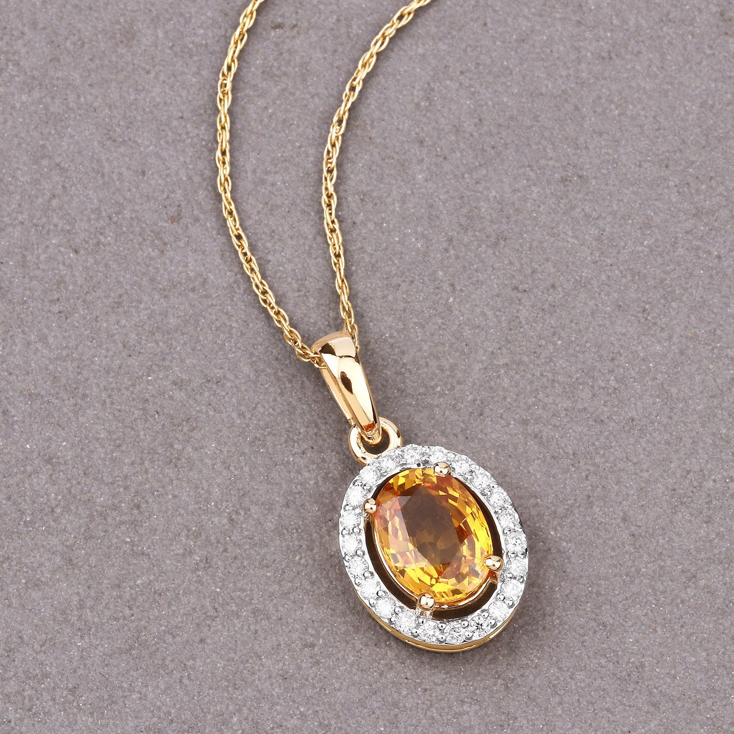 1.78 Carat Genuine Yellow Sapphire and White Diamond 14K Yellow Gold Pendant