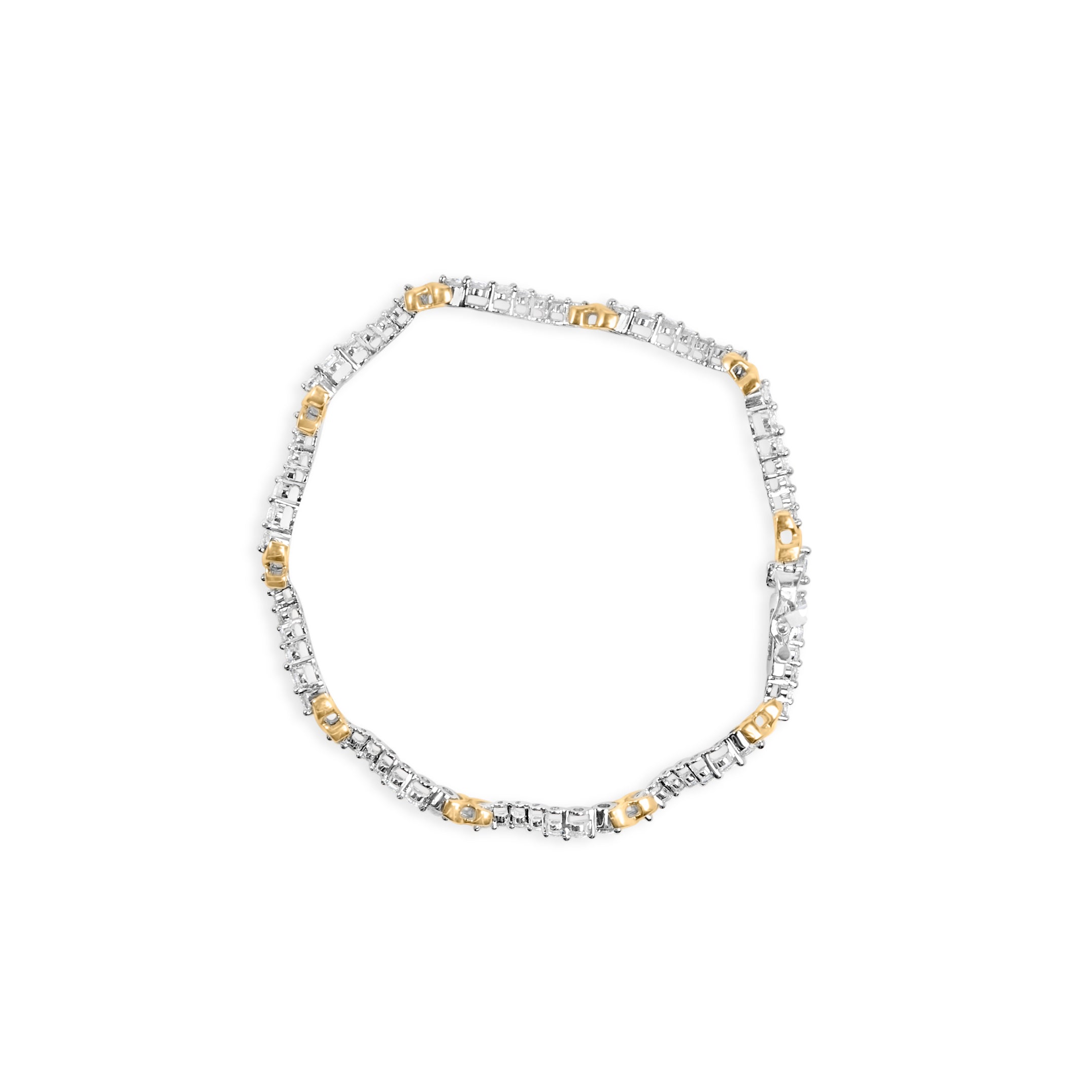 10K Two-Tone 2.00 Cttw Diamond "X" and Wave Link Bracelet (H-I Color, I1-I2 Clarity) - 7" Inches