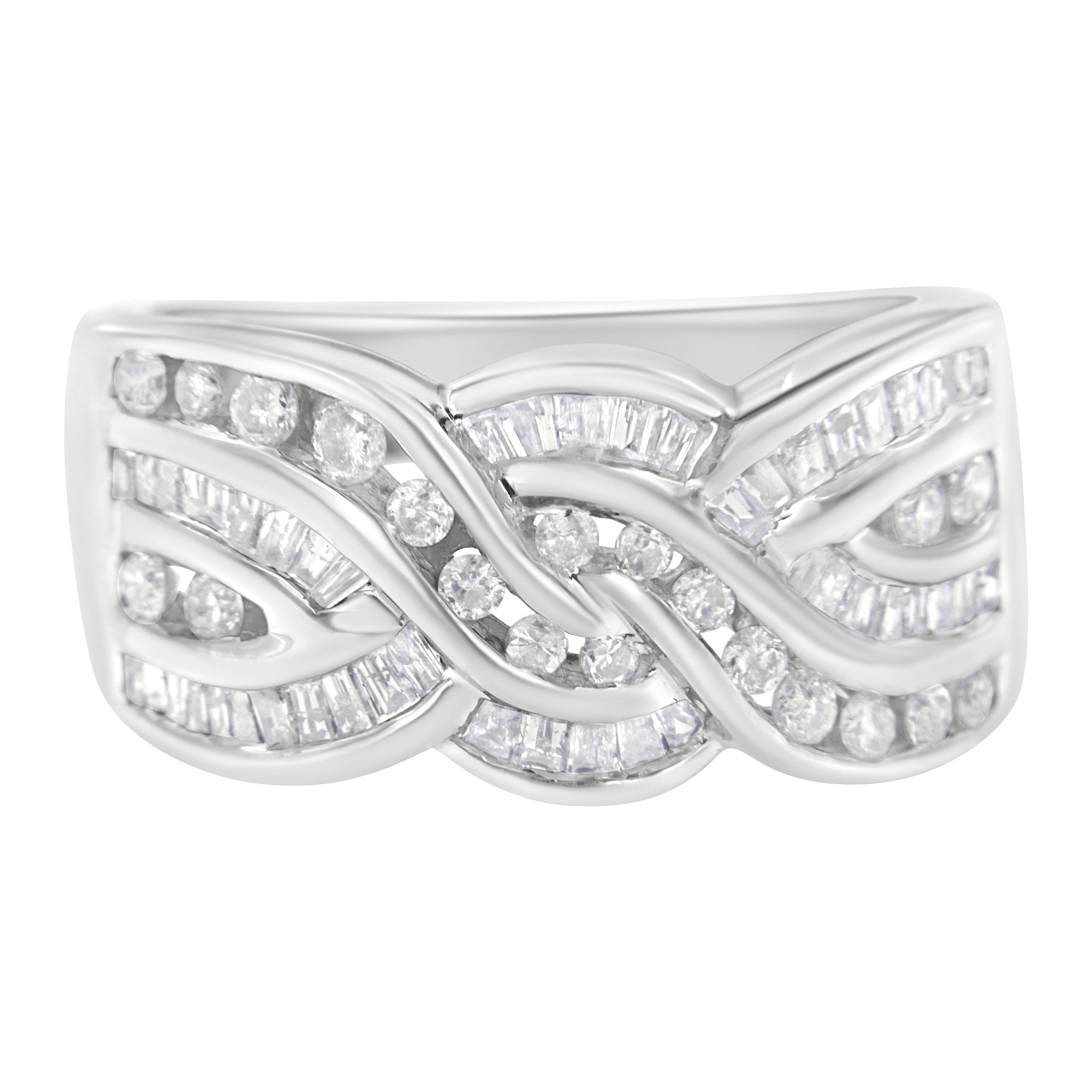 10K White Gold Diamond Bypass Ring (1 Cttw, H-I Color, I1-I2 Clarity) - Size 6-3/4