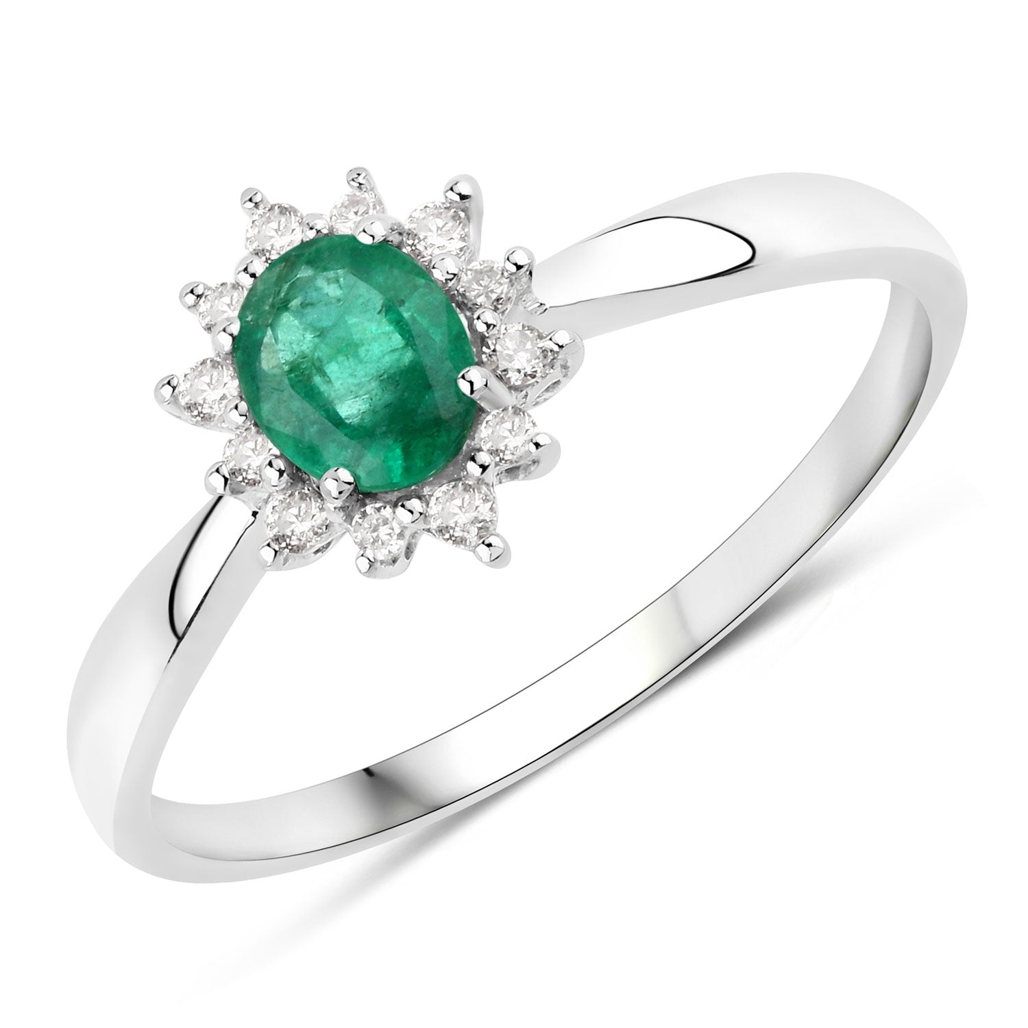 0.40 Carat Genuine Zambian Emerald and White Diamond 14K White Gold Ring
