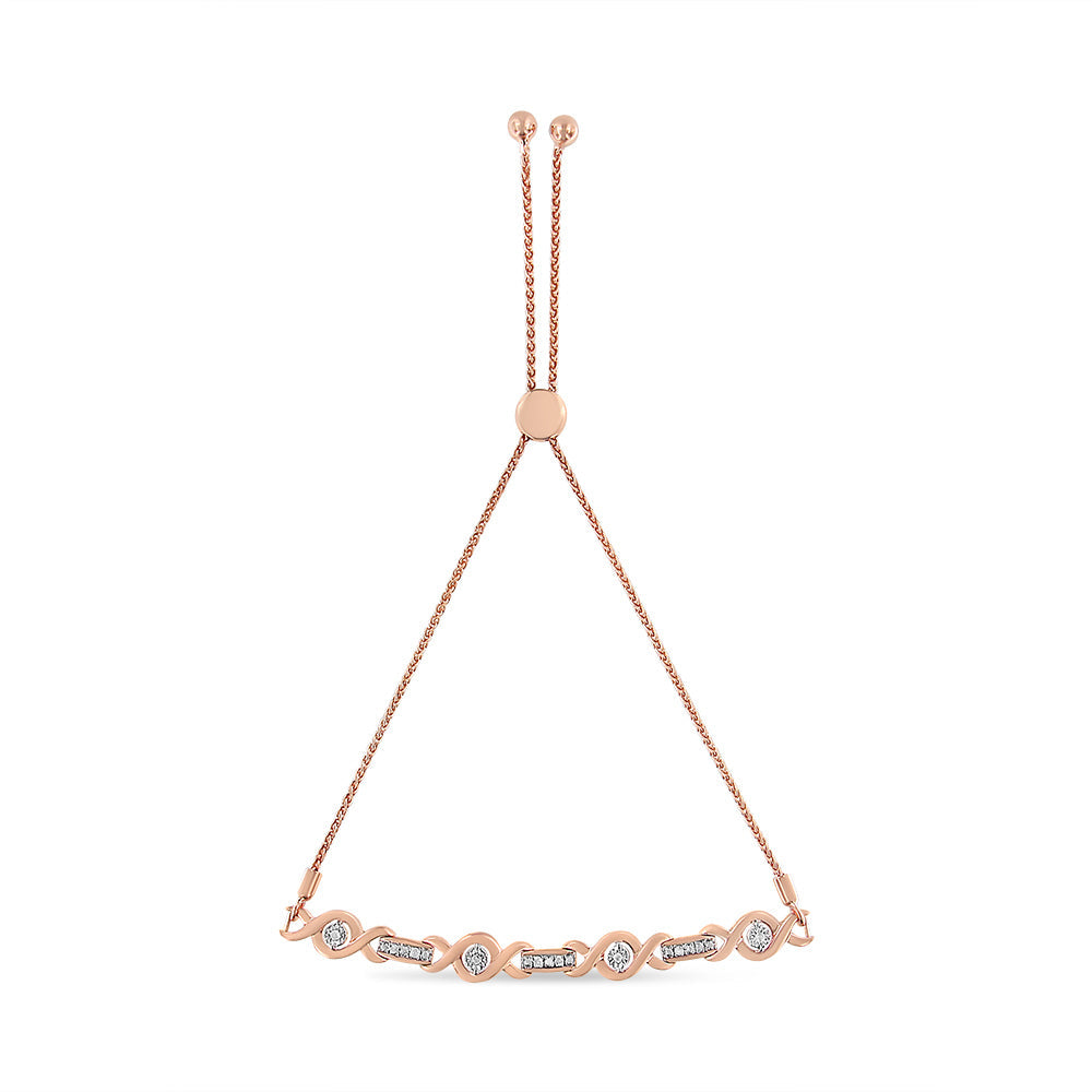 14K Yellow Gold Plated .925 Sterling Silver Channel Set Diamond Accent Twist 4â€-10â€ Adjustable Bolo Bracelet (I-J Color, I3 Clarity)