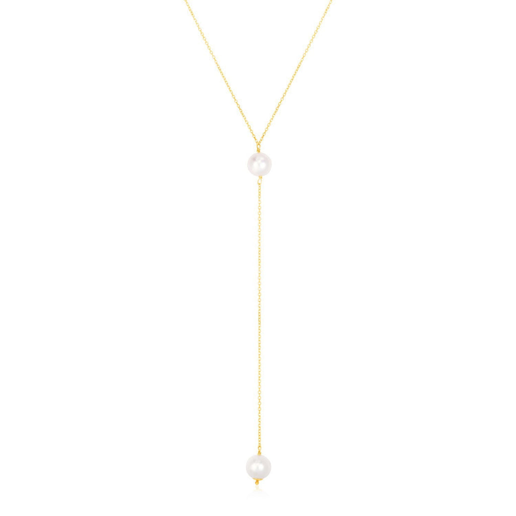 14k Yellow Gold Lariat Necklace with Pearls