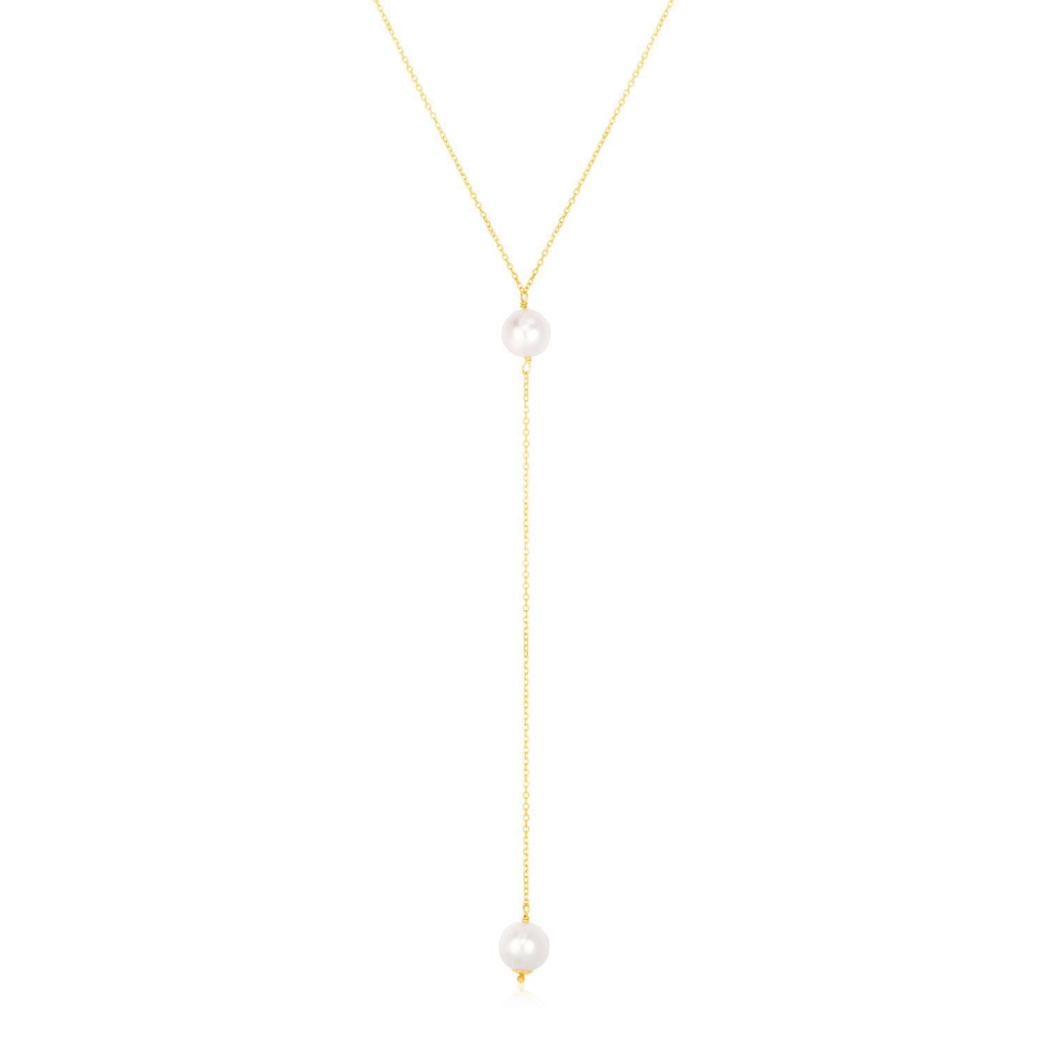 14k Yellow Gold Lariat Necklace with Pearls