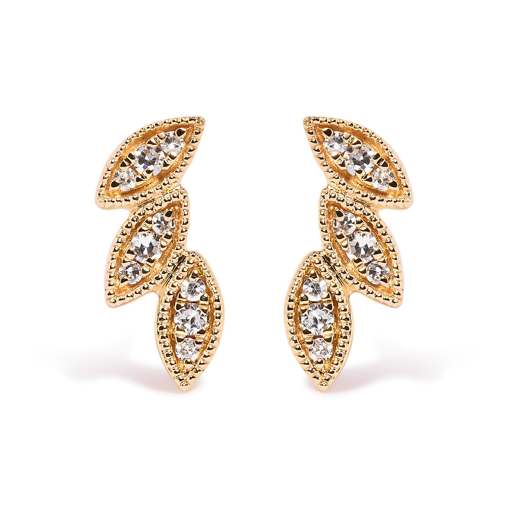 10K Yellow Gold 1/10 Cttw Diamond Triple Leaf Stud Earring (H-I Color, I1-I2 Clarity)