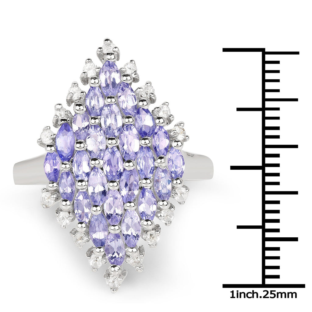 2.40 Carat Genuine Tanzanite and White Topaz .925 Sterling Silver Ring