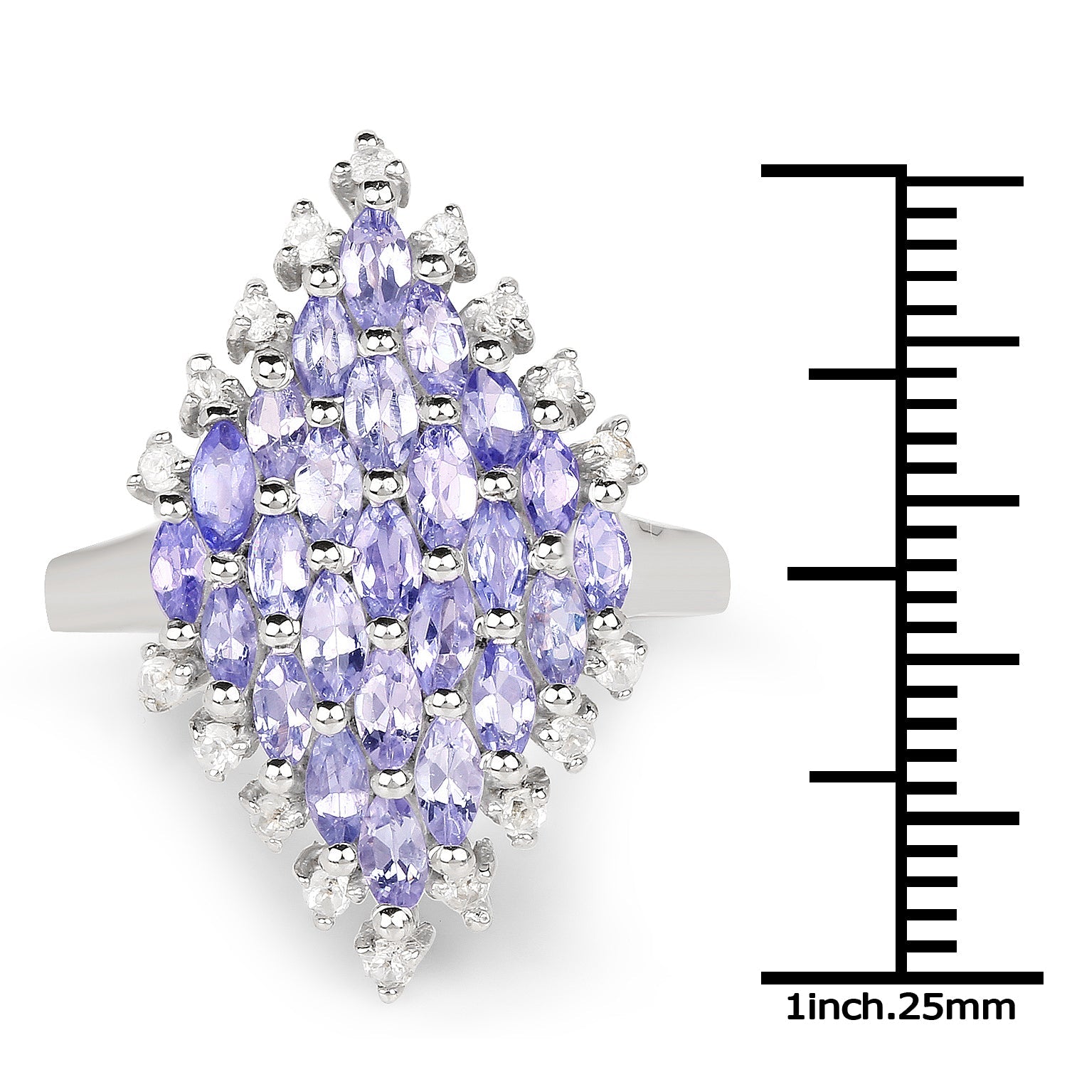 2.40 Carat Genuine Tanzanite and White Topaz .925 Sterling Silver Ring