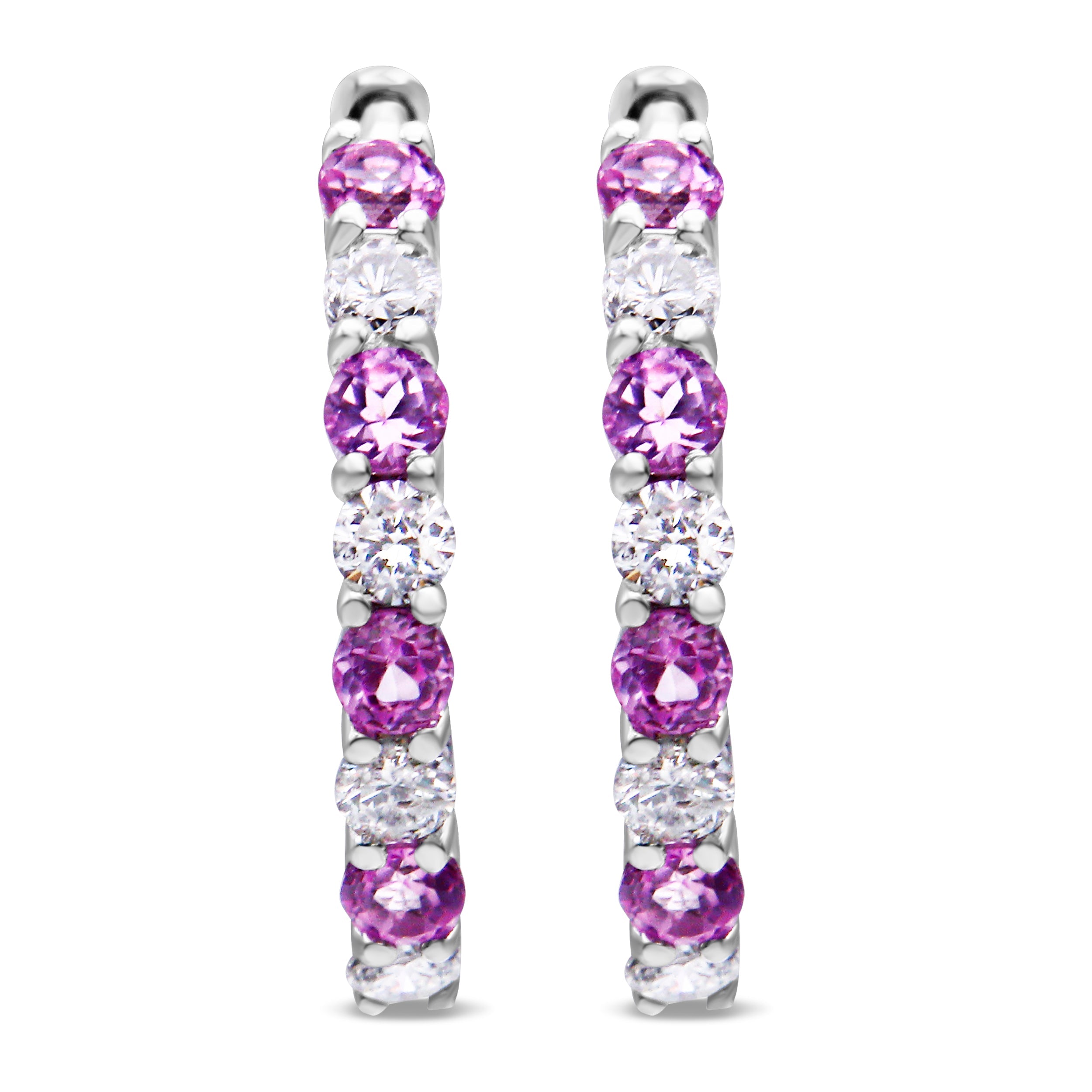 10K White Gold, Â½ Cttw Diamond, & Â½ Cttw Lab-Grown Blue Sapphire Leverback Hoop Earrings (H-I Color, I1-I2 Clarity)