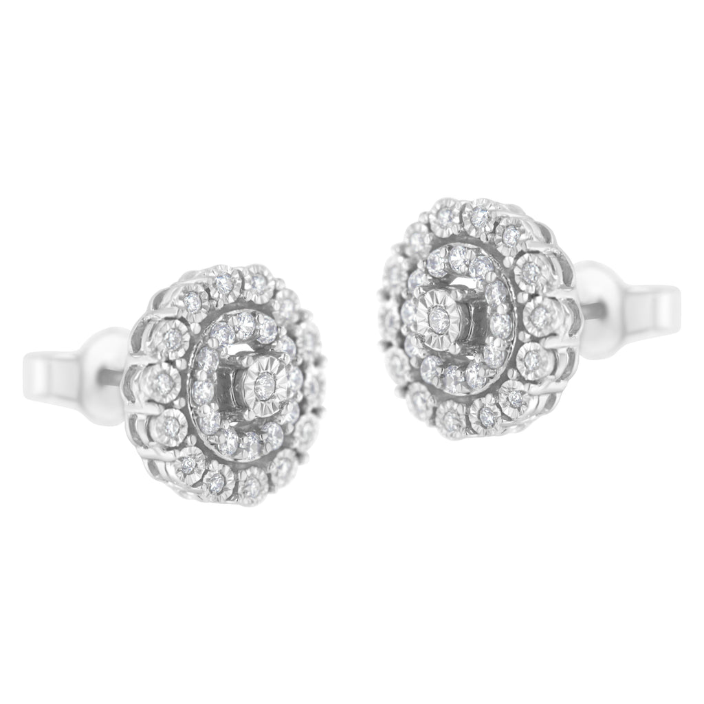 10KT White Gold 1/2 cttw Double Halo Brilliant Round-Cut Diamond Stud Earrings (I-J Clarity, I2-I3 Color)
