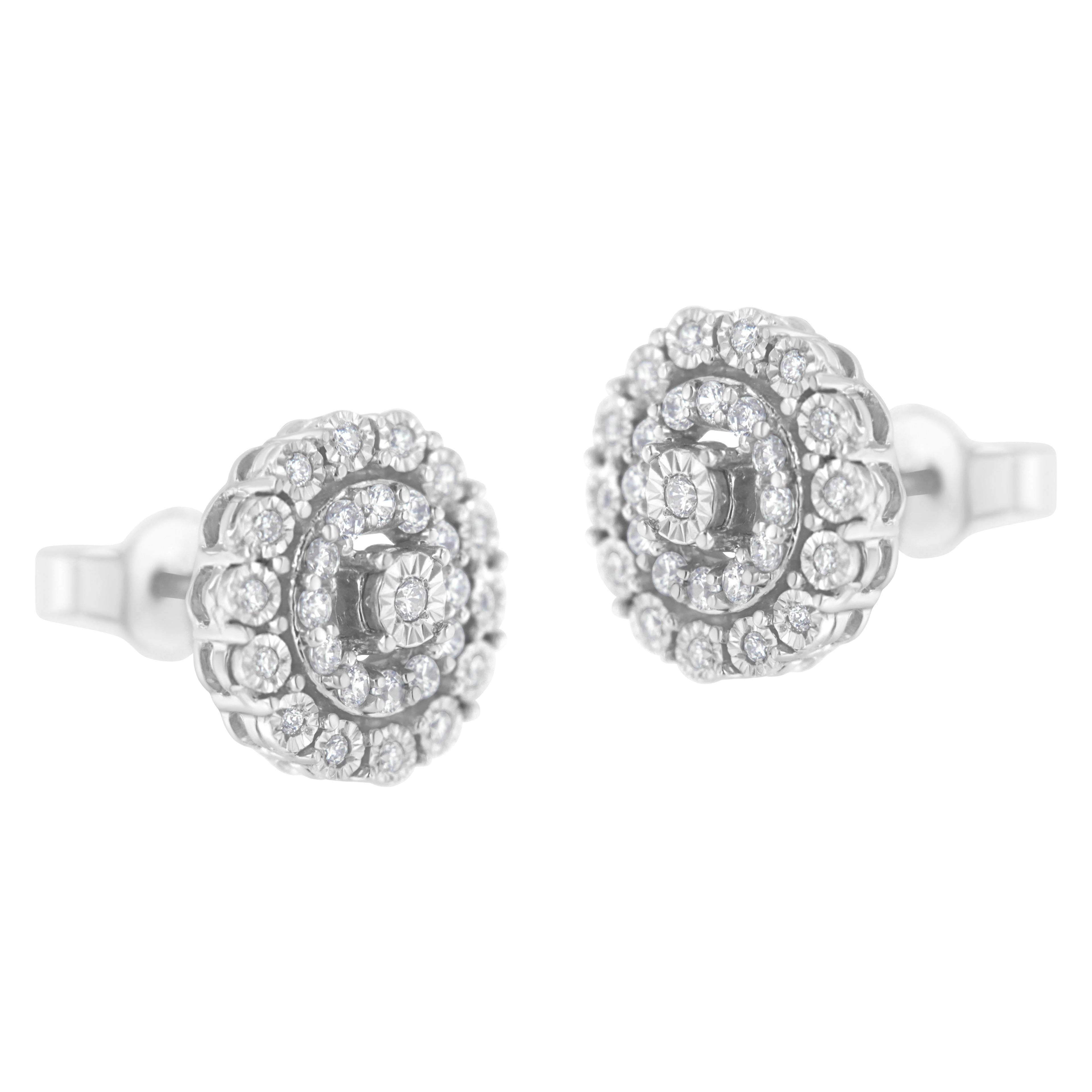10KT White Gold 1/2 cttw Double Halo Brilliant Round-Cut Diamond Stud Earrings (I-J Clarity, I2-I3 Color)