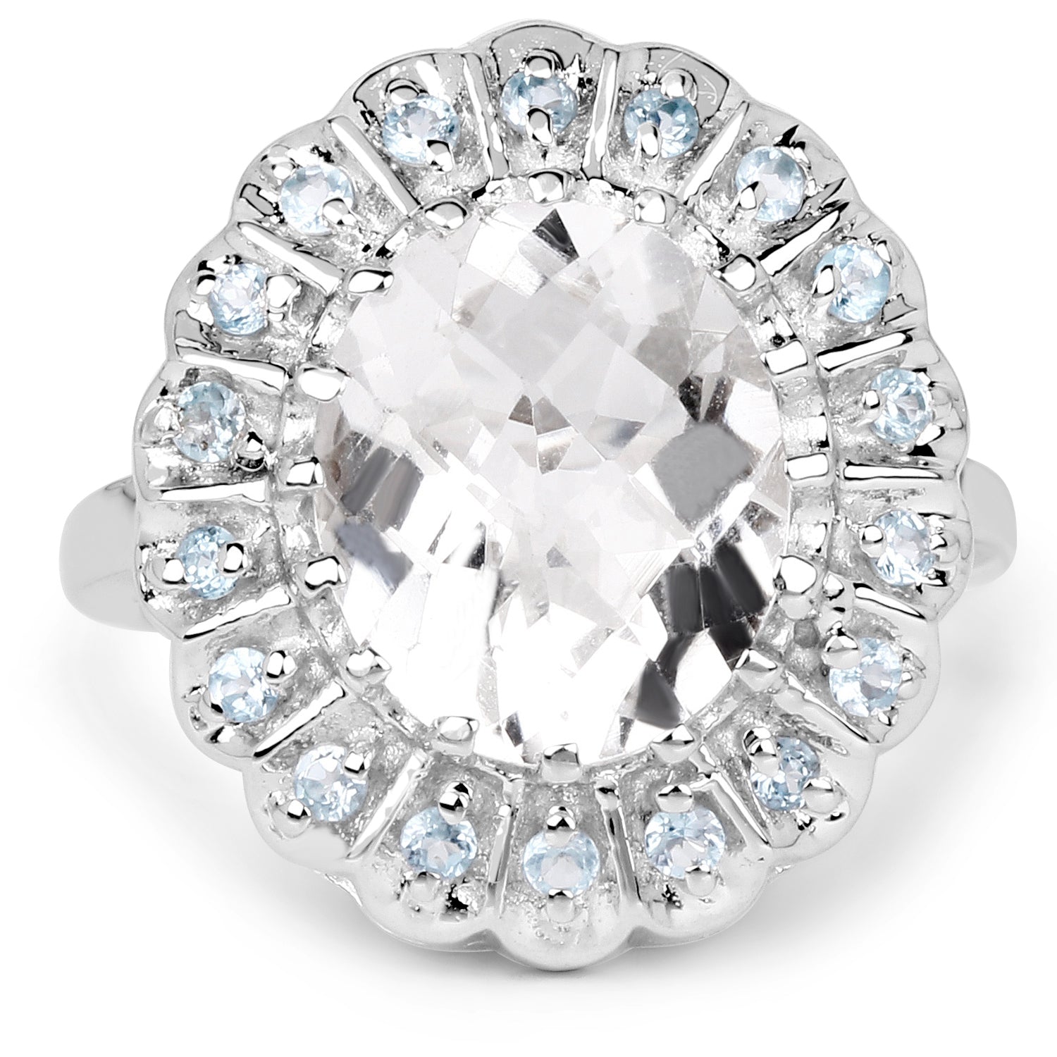 5.90 Carat Genuine Crystal Quartz and Swiss Blue Topaz .925 Sterling Silver Ring