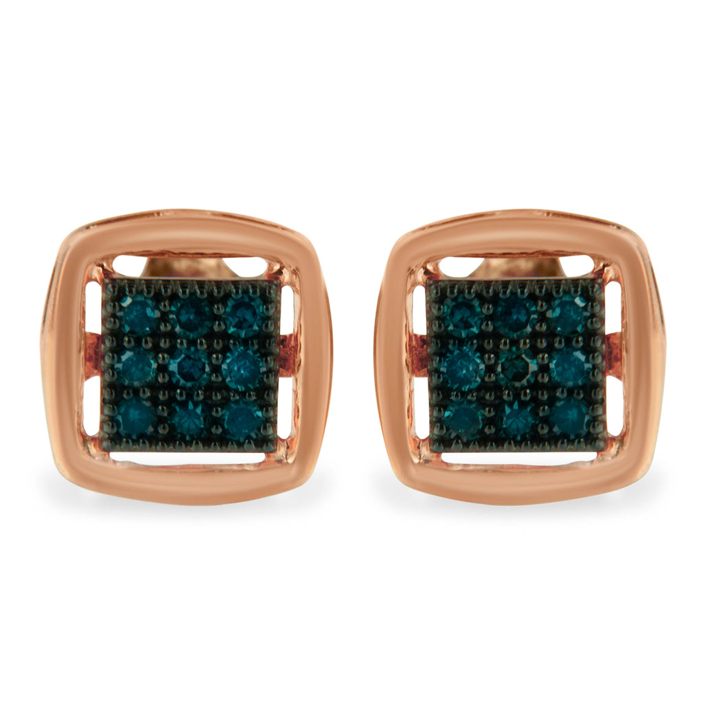 Rose Plated Sterling Silver Rose Cut Treated Diamond Stud Earring (0.25 cttw, Blue Color, I2-I3 Clarity)