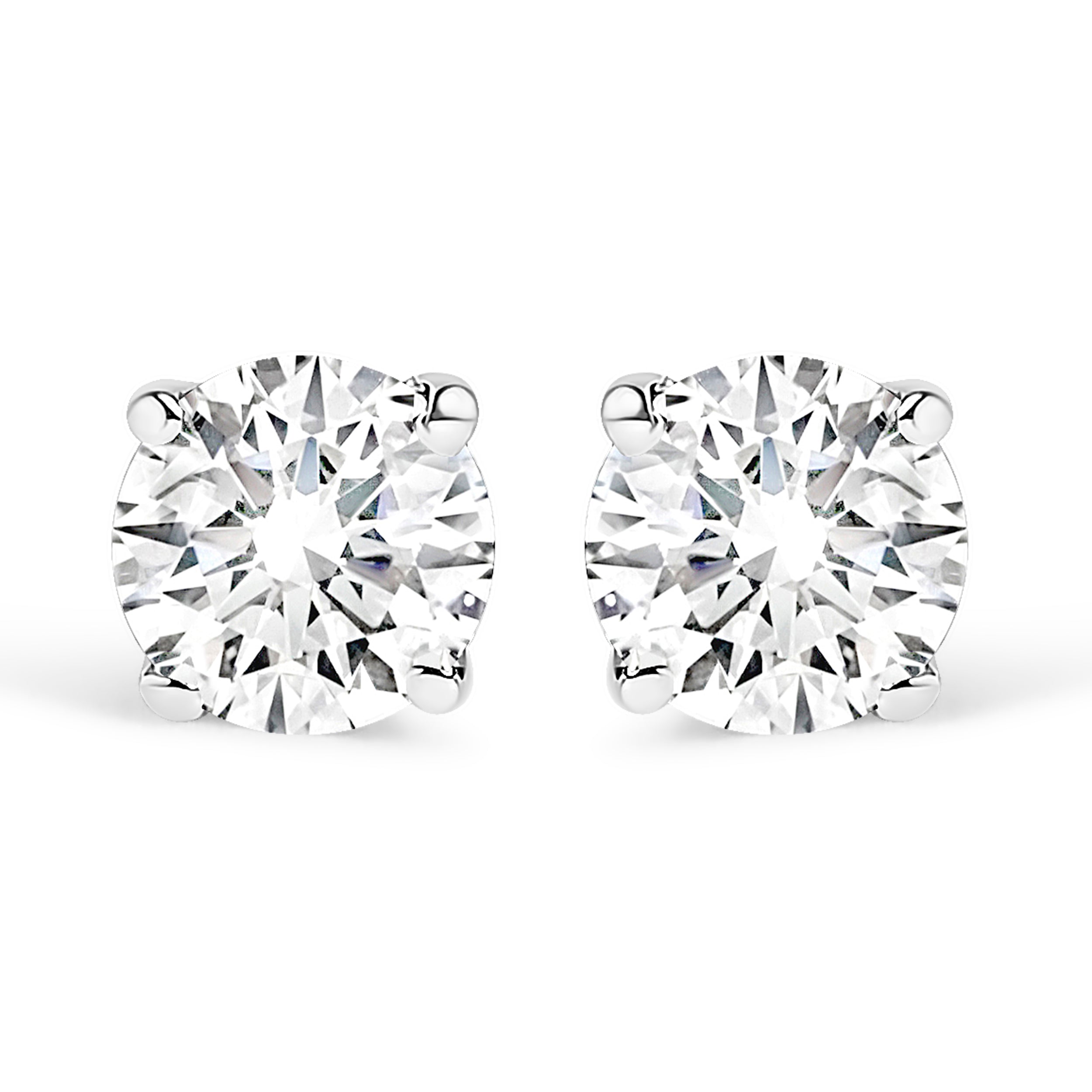 IGI Certified 14K White Gold 1.0 Cttw 4-Prong Set Brilliant Round-Cut Solitaire Natural Diamond Push Back Stud Earrings (G-H Color, I1-I2 Clarity)