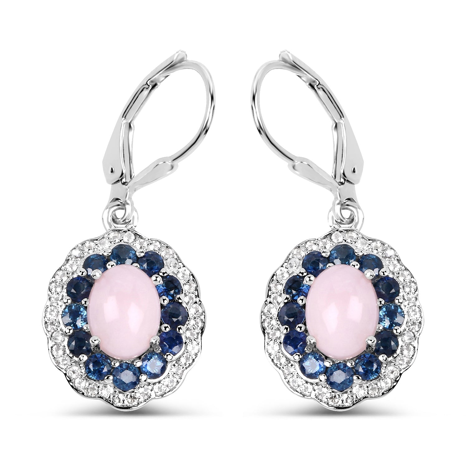 4.00 Carat Genuine Opal Pink, Blue Sapphire and White Topaz .925 Sterling Silver Earrings