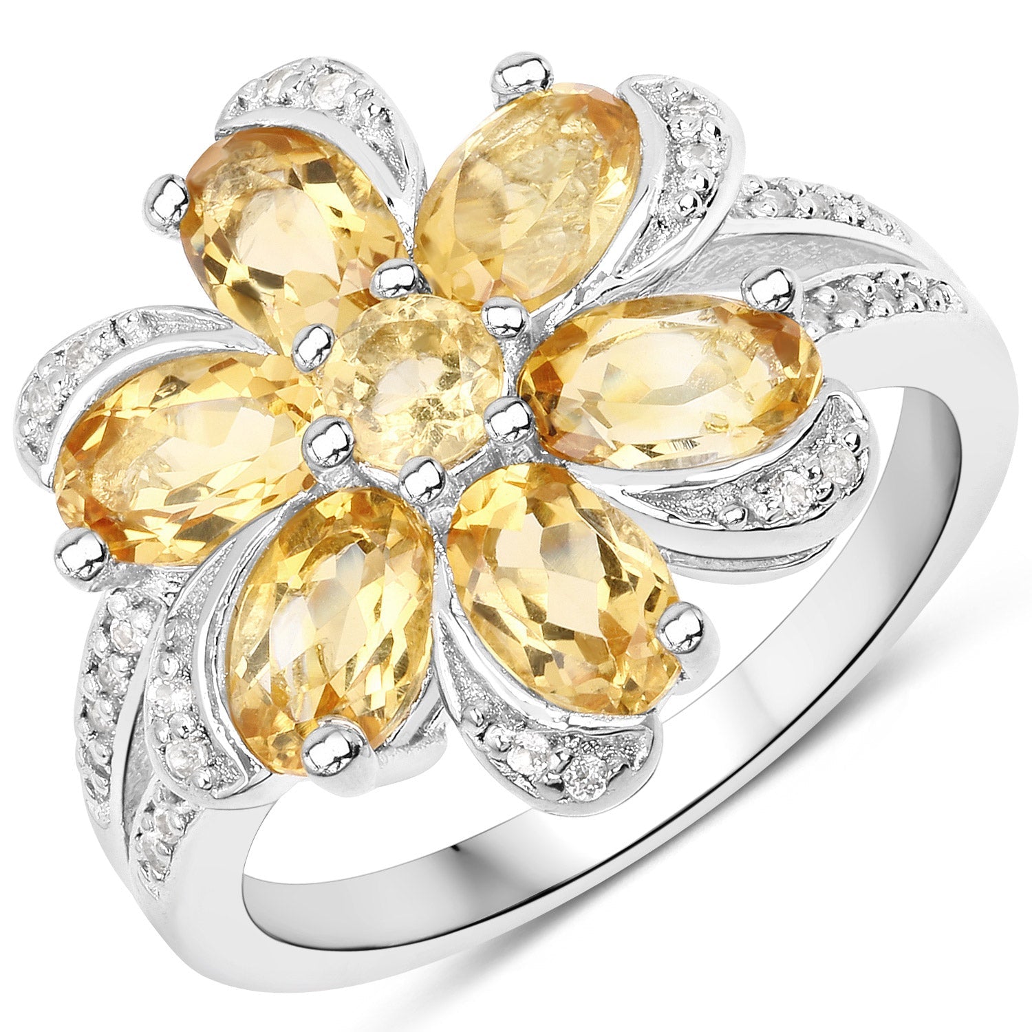 7.92 Carat Genuine Citrine and White Topaz .925 Sterling Silver 3 Piece Jewelry Set (Ring, Earrings, and Pendant w/ Chain)