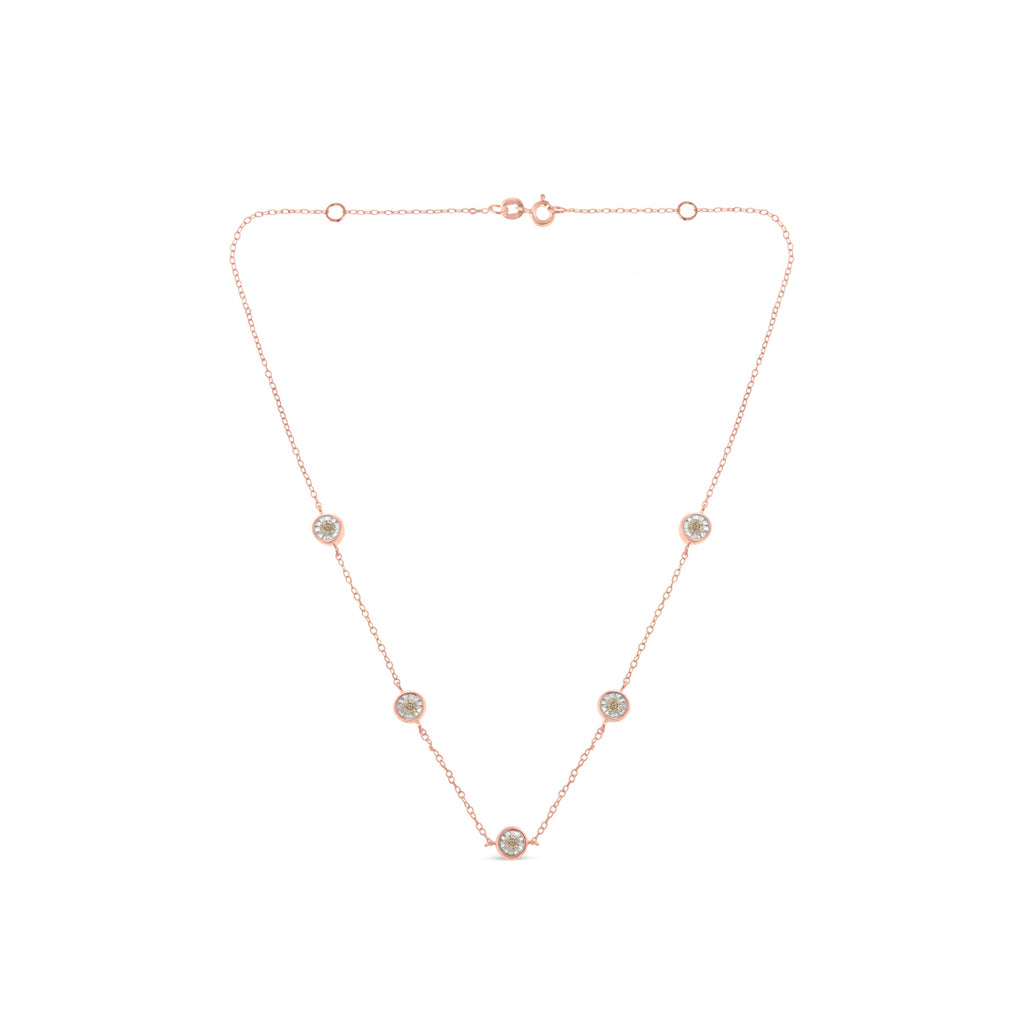 Yellow Color Plated Sterling Silver Diamond Station Necklace (1/2 cttw, K-L Color, I2-I3 Clarity)
