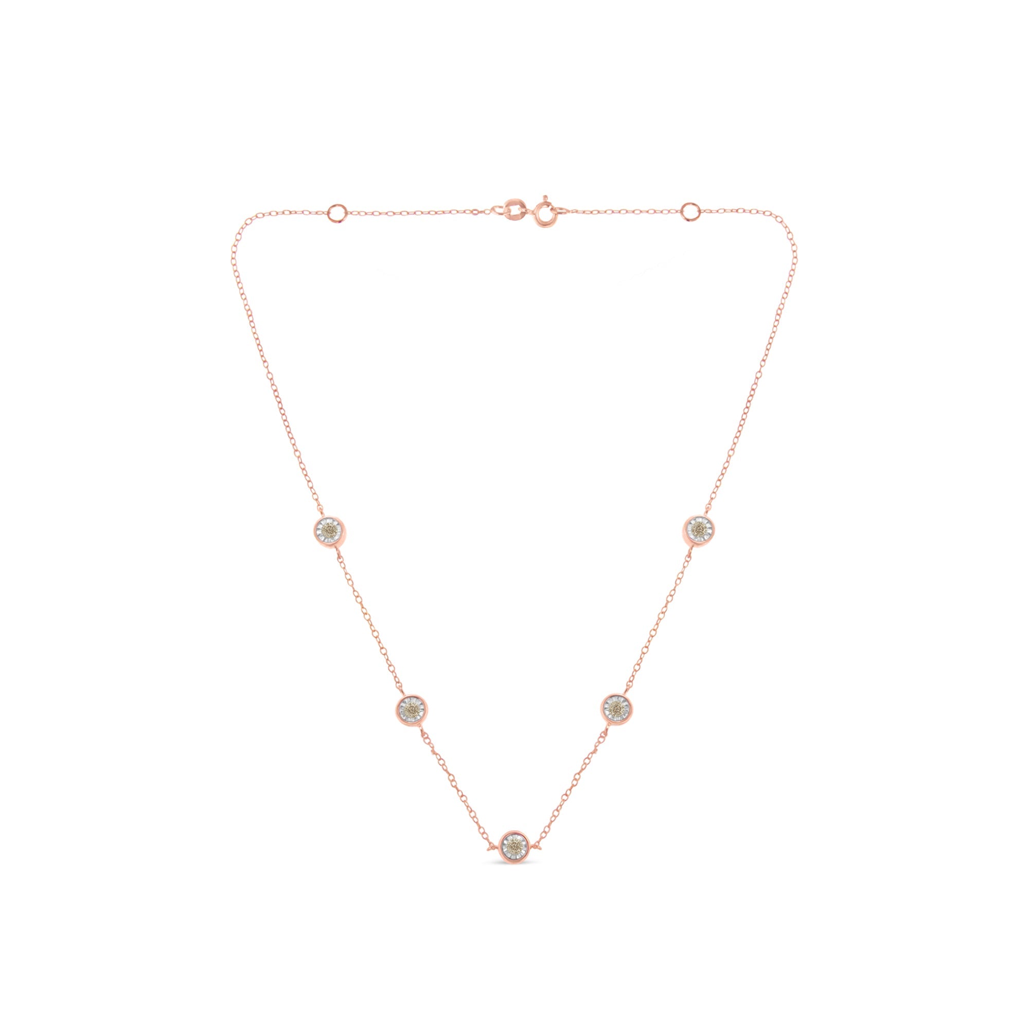 Yellow Color Plated Sterling Silver Diamond Station Necklace (1/2 cttw, K-L Color, I2-I3 Clarity)