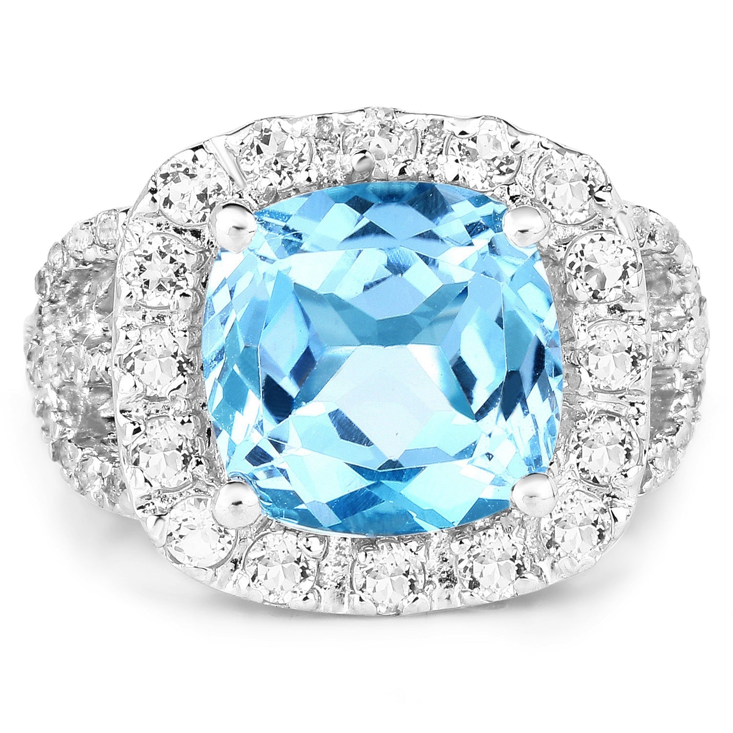 5.17 Carat Genuine Blue Topaz and White Topaz .925 Sterling Silver Ring