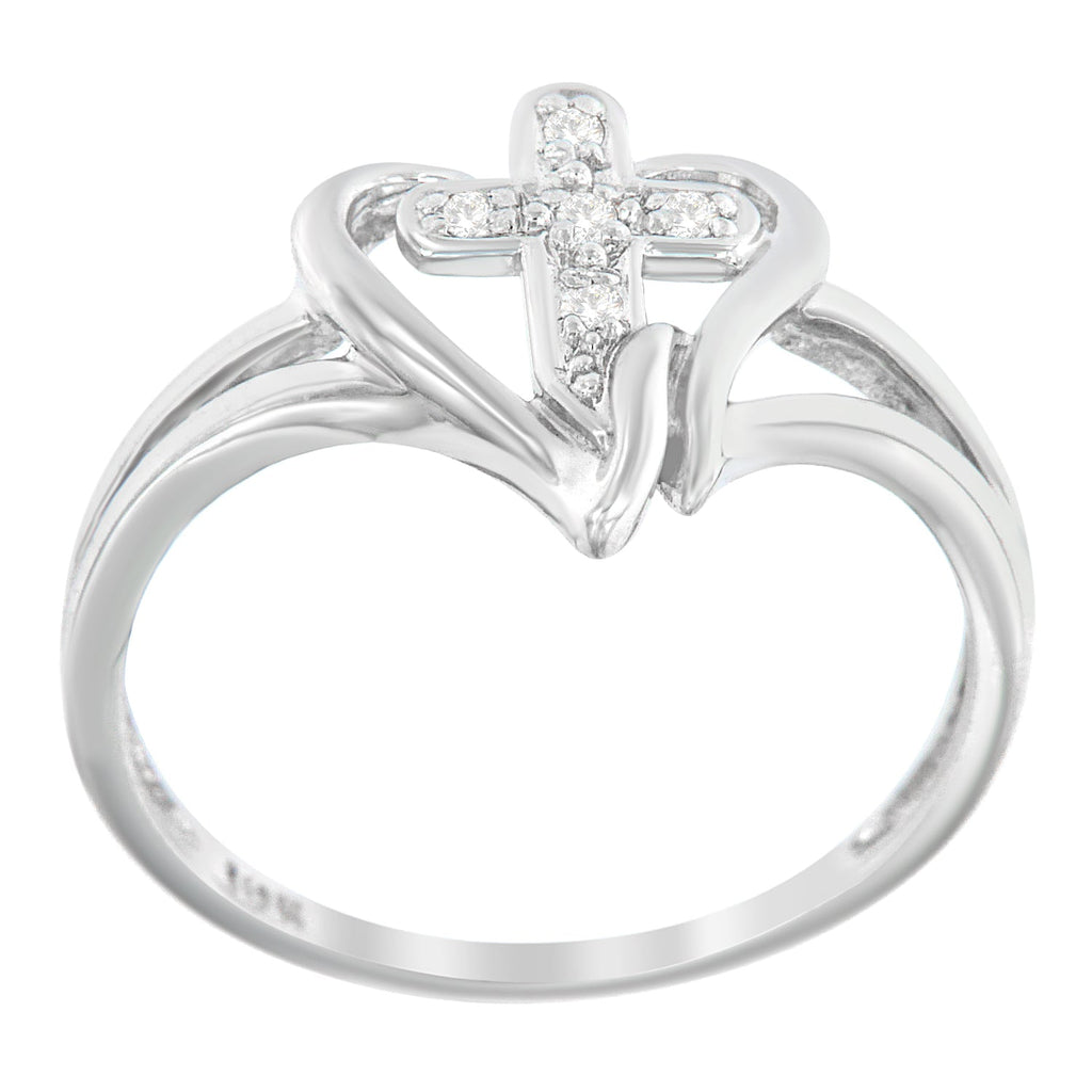 10K White Gold Diamond-Accented Cross & Open Heart Promise Fashion Ring (H-I Color, I1-I2 Clarity) - Size 7