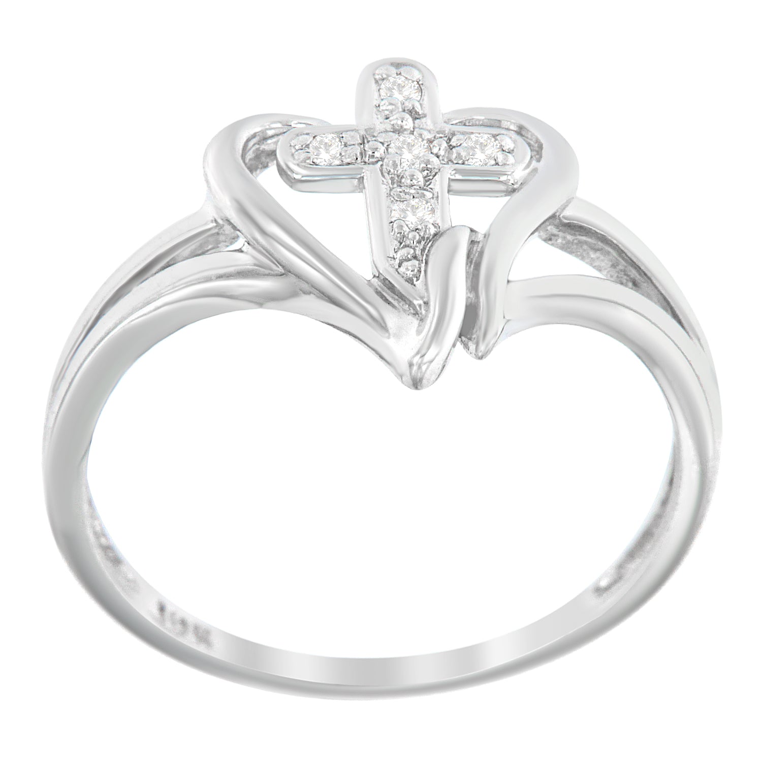 10K White Gold Diamond-Accented Cross & Open Heart Promise Fashion Ring (H-I Color, I1-I2 Clarity) - Size 7