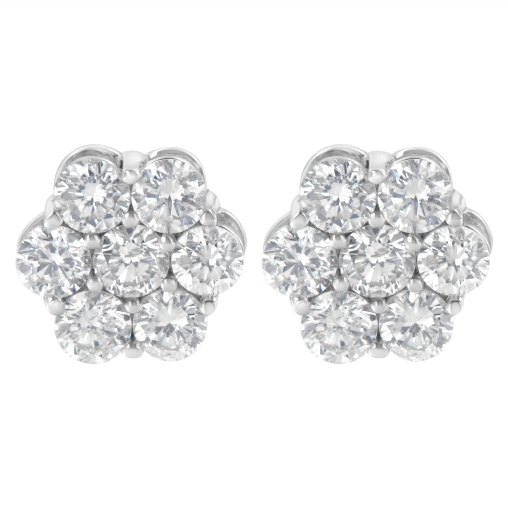 Sterling Silver 2 cttw Floral Composite 7 Stone Diamond Stud Earring (I-J, I1-I2)
