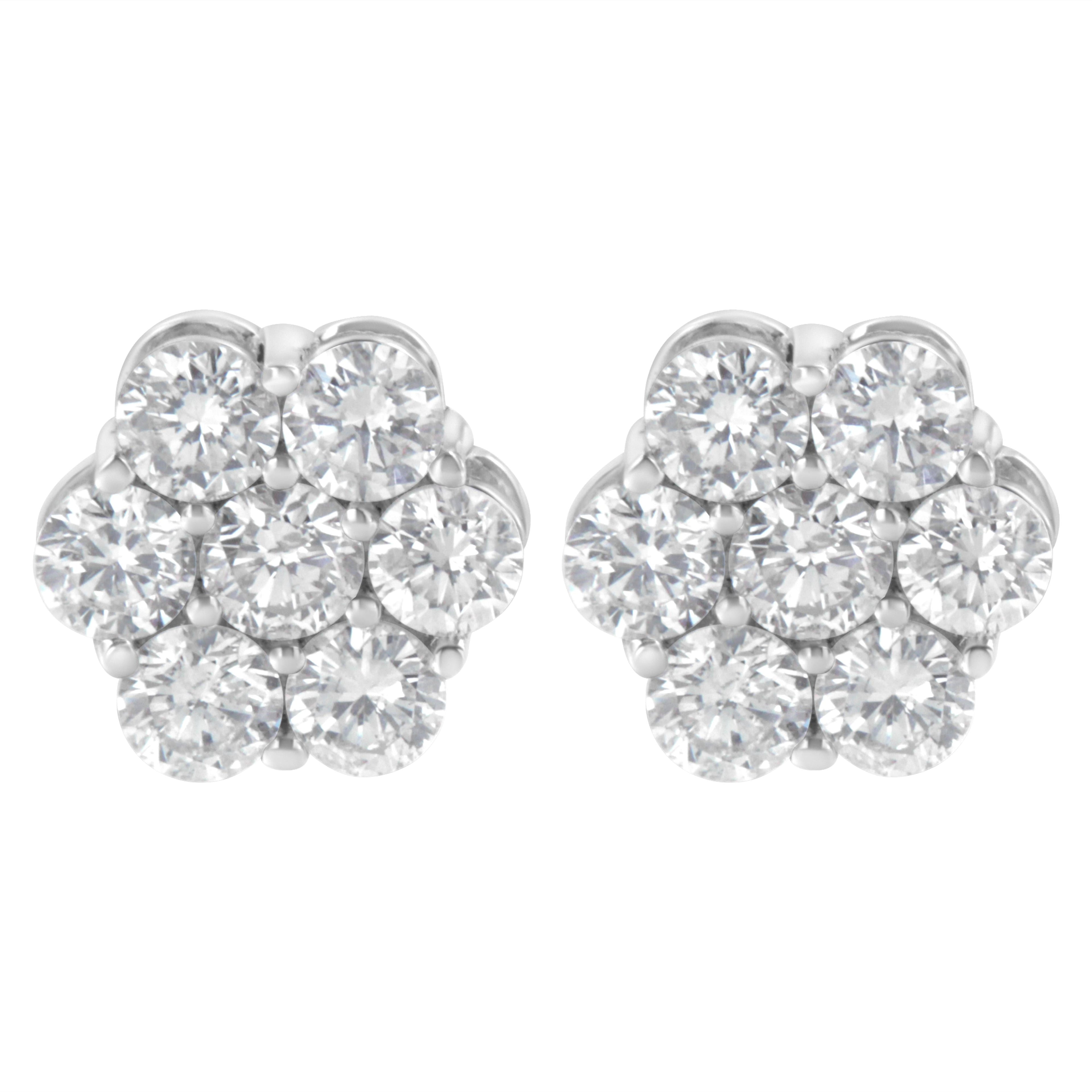 Sterling Silver 2 cttw Floral Composite 7 Stone Diamond Stud Earring (I-J, I1-I2)