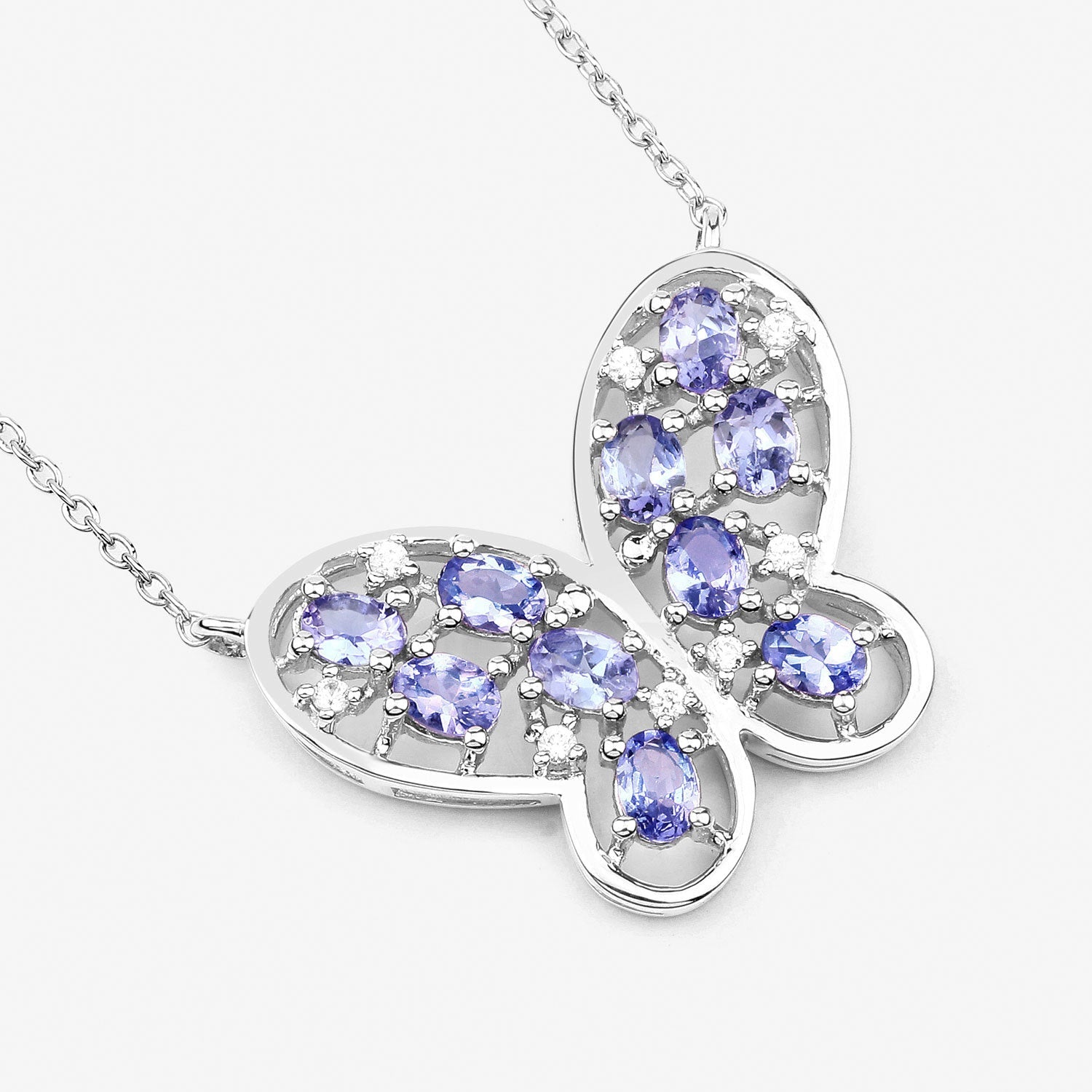 1.86 Carat Genuine Tanzanite and White Zircon .925 Sterling Silver Necklace