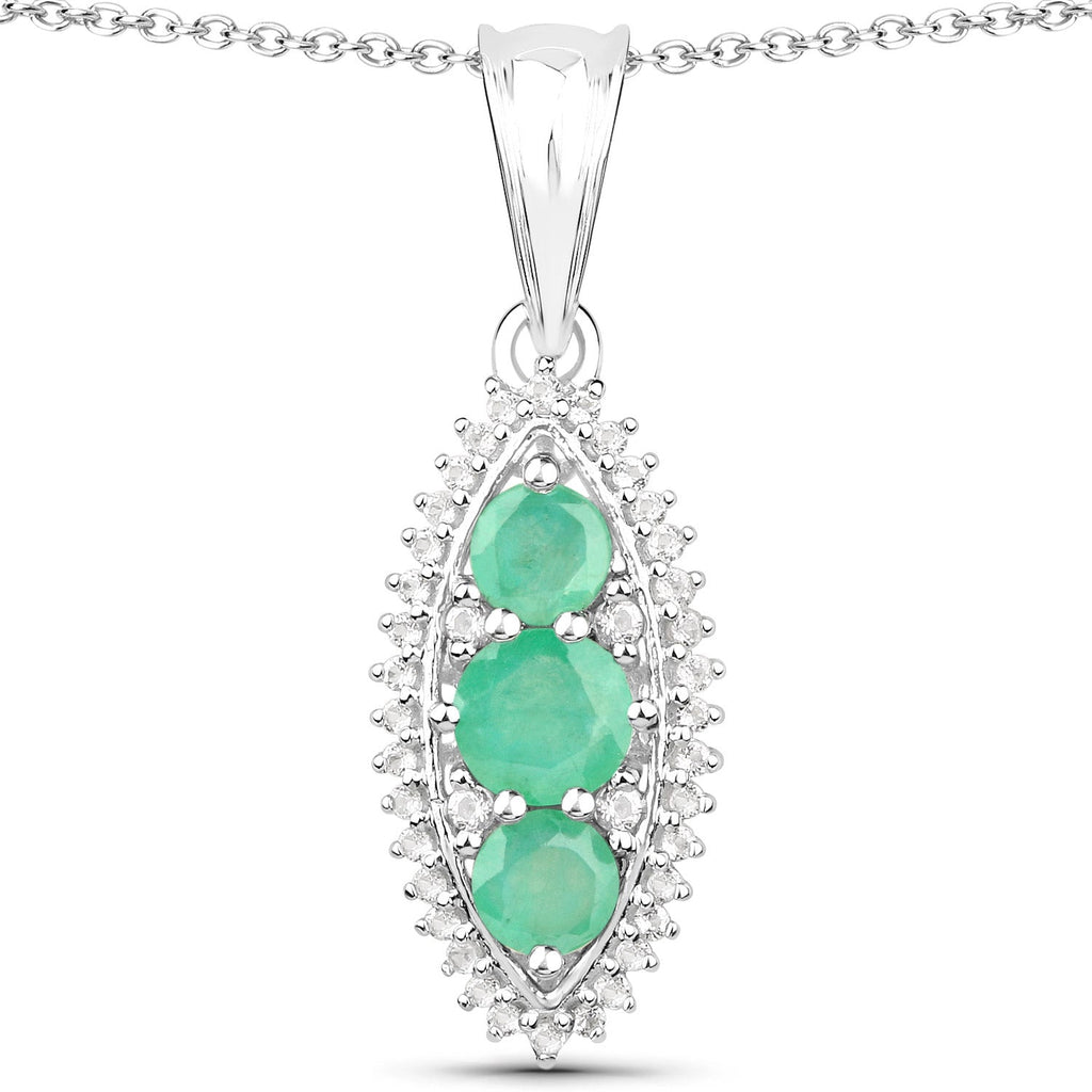 3.52 Carat Genuine Zambian Emerald and White Topaz .925 Sterling Silver 3 Piece Jewelry Set (Ring, Earrings, and Pendant w/ Chain)