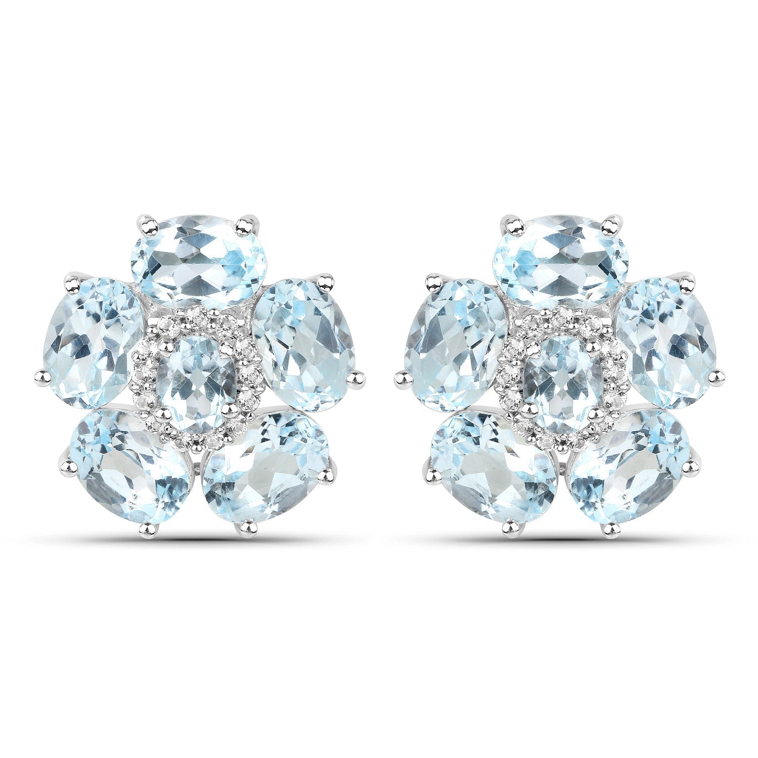 18K White Gold Plated 10.48 Carat Genuine Blue Topaz and White Topaz .925 Sterling Silver Earrings