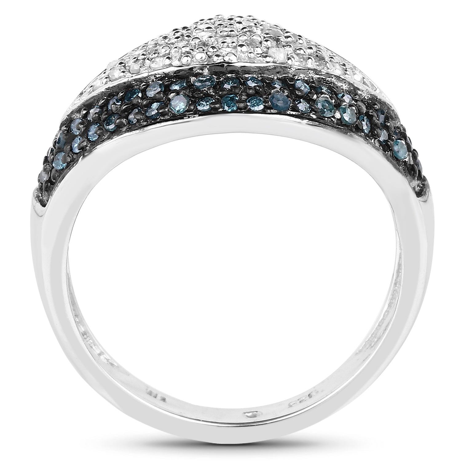 0.50 Carat Genuine Blue Diamond and White Diamond .925 Sterling Silver Ring
