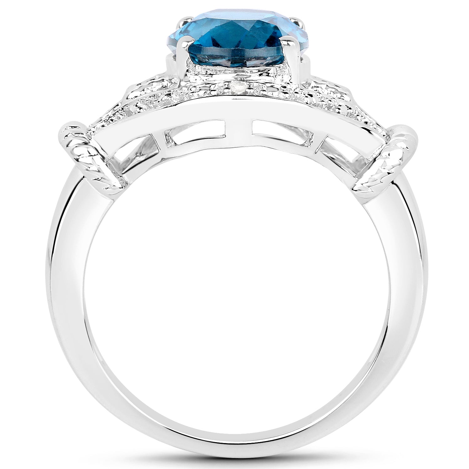 3.26 Carat Genuine London Blue Topaz & White Diamond .925 Sterling Silver Ring