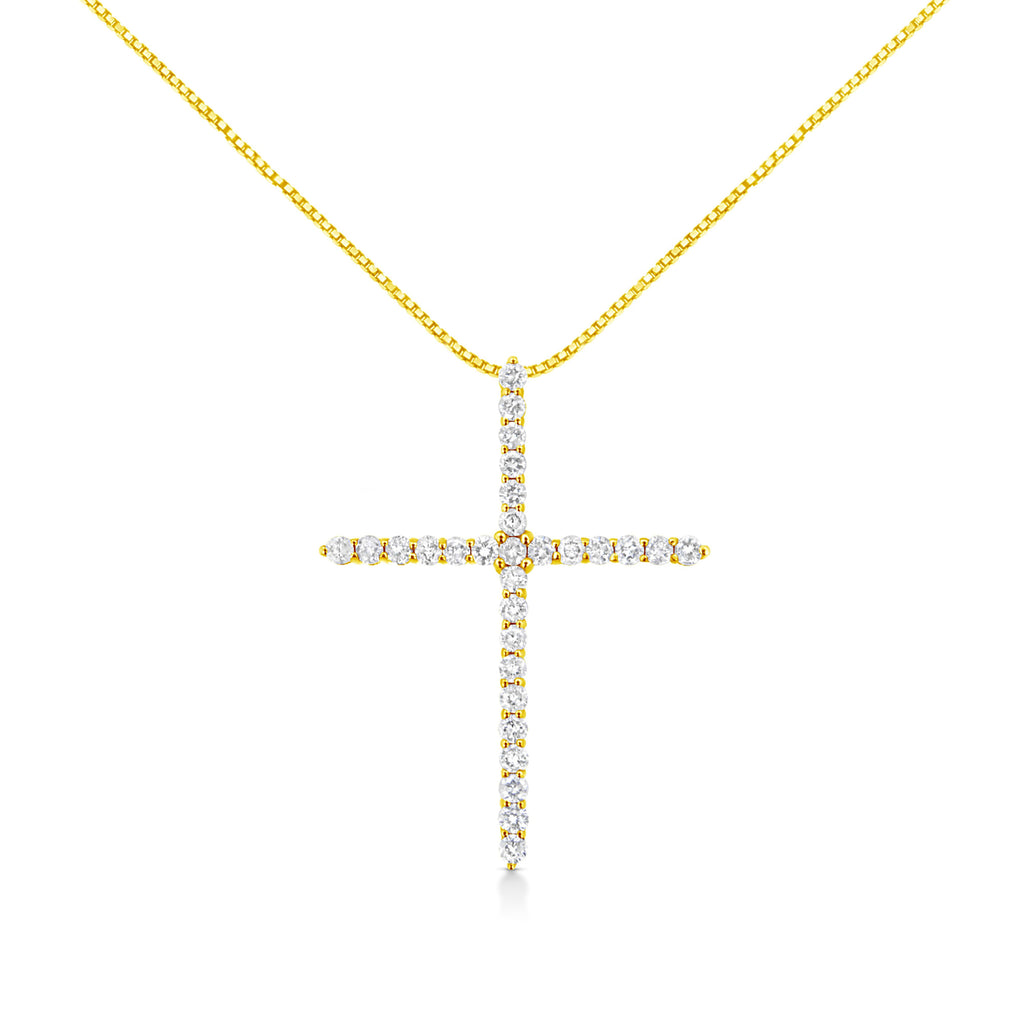 10K Yellow Gold Plated .925 Sterling Silver 3.0 Cttw Prong-Set Round Brilliant Cut Diamond Cross 18" Pendant Necklace (J-K Color, I1-I2 Clarity)