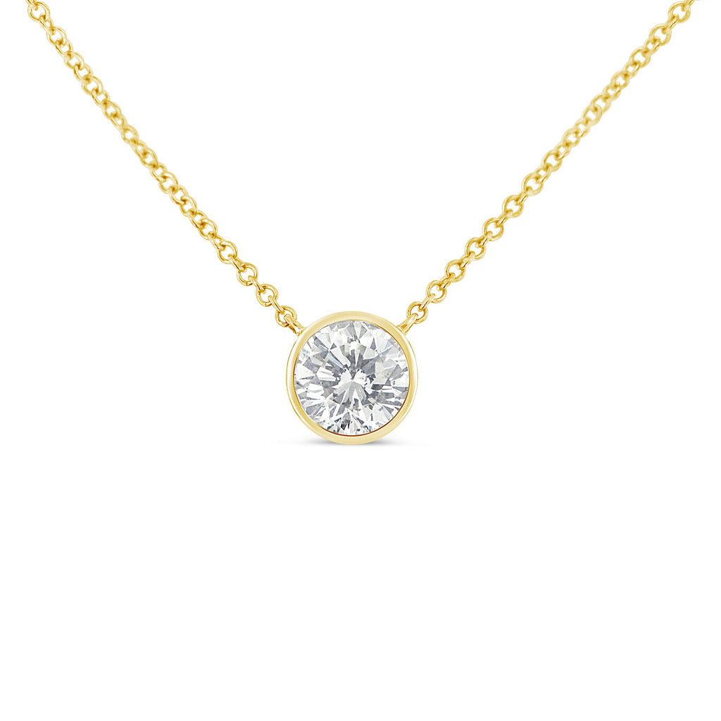 10K Yellow Gold 1/3 Carat Round Brilliant-Cut Diamond Modern Bezel-Set Solitaire 16"-18" Pendant Necklace (H-I Color, SI2-I1 Clarity)
