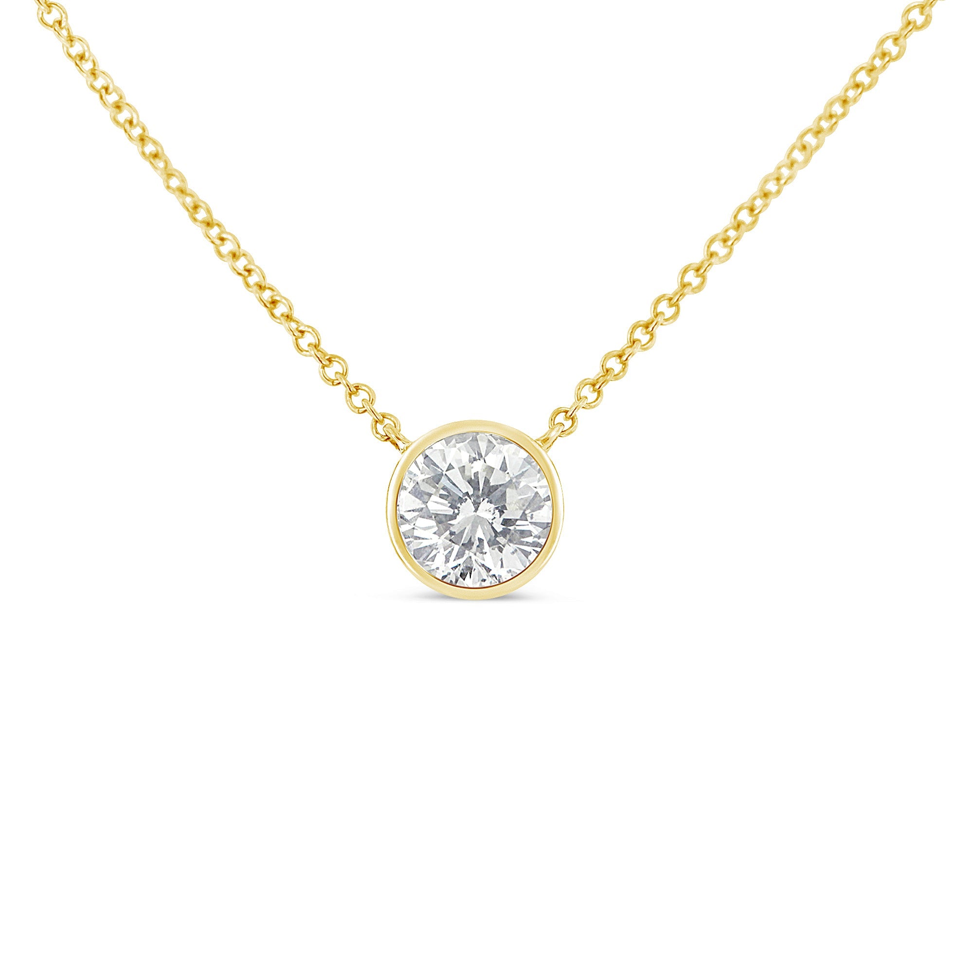 10K Yellow Gold 1/3 Carat Round Brilliant-Cut Diamond Modern Bezel-Set Solitaire 16"-18" Pendant Necklace (H-I Color, SI2-I1 Clarity)