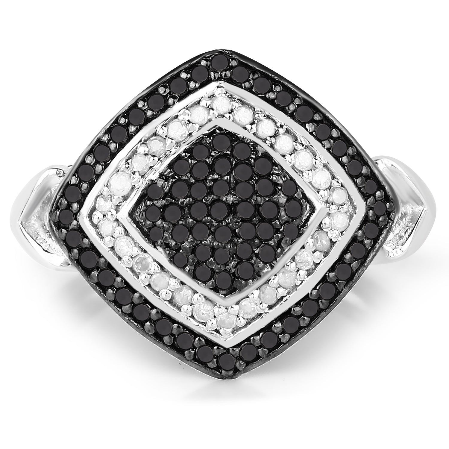 0.56 Carat Genuine White Diamond and Black Diamond .925 Sterling Silver Ring