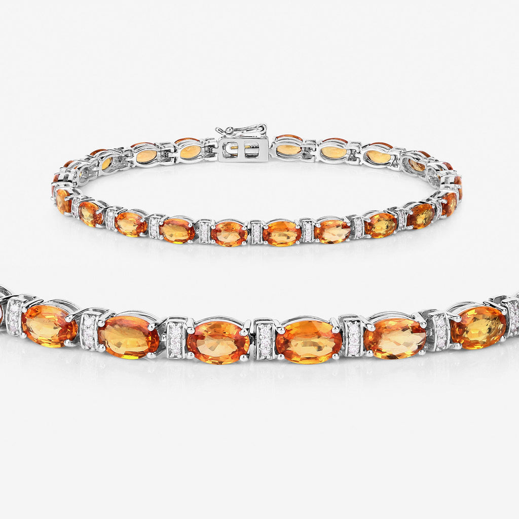 16.73 Carat Genuine Orange Sapphire and White Diamond 14K White Gold Bracelet