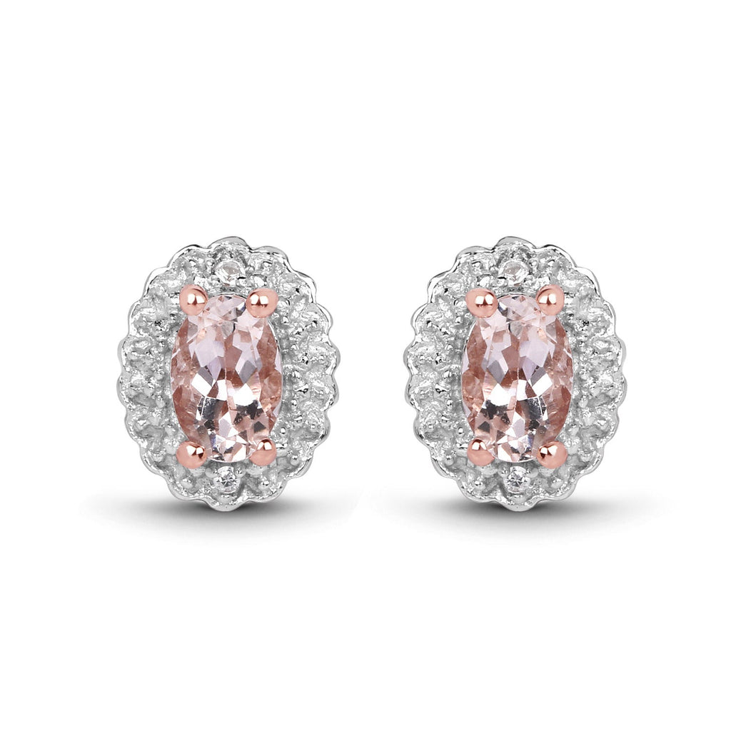 2.28 Carat Genuine Morganite and White Topaz .925 Sterling Silver 3 Piece Jewelry Set (Ring, Earrings, and Pendant w/ Chain)
