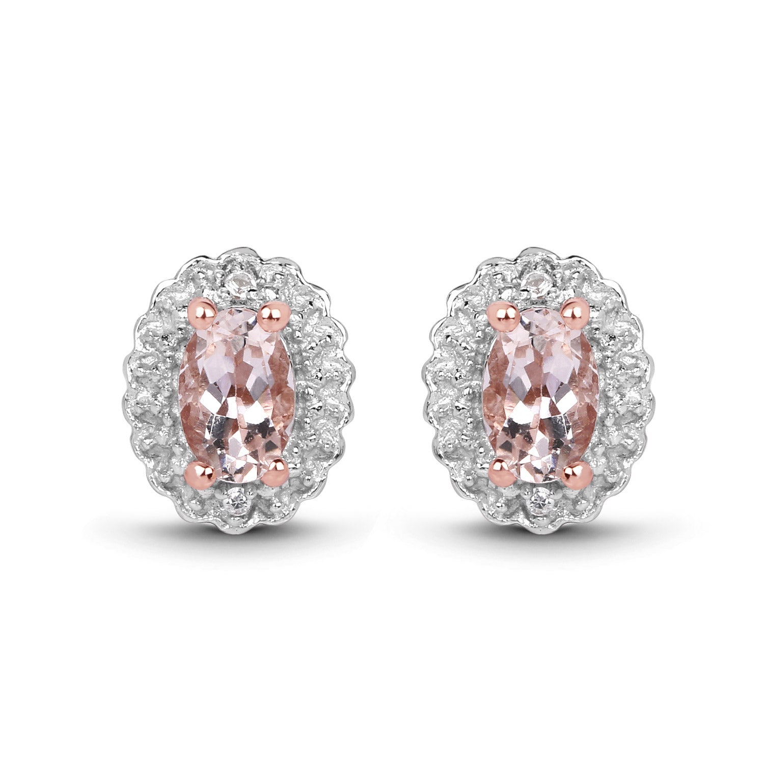 2.28 Carat Genuine Morganite and White Topaz .925 Sterling Silver 3 Piece Jewelry Set (Ring, Earrings, and Pendant w/ Chain)