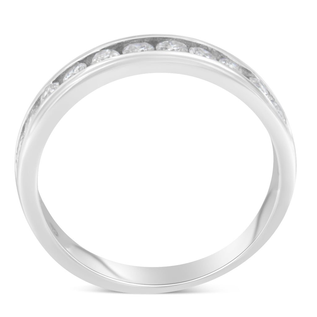 IGI Certified 1/2 Cttw Round Brilliant Cut Diamond 18K White Gold Channel Set Eternity Style Wedding Band Ring (H-I Color, I1-I2 Clarity) - Size 7