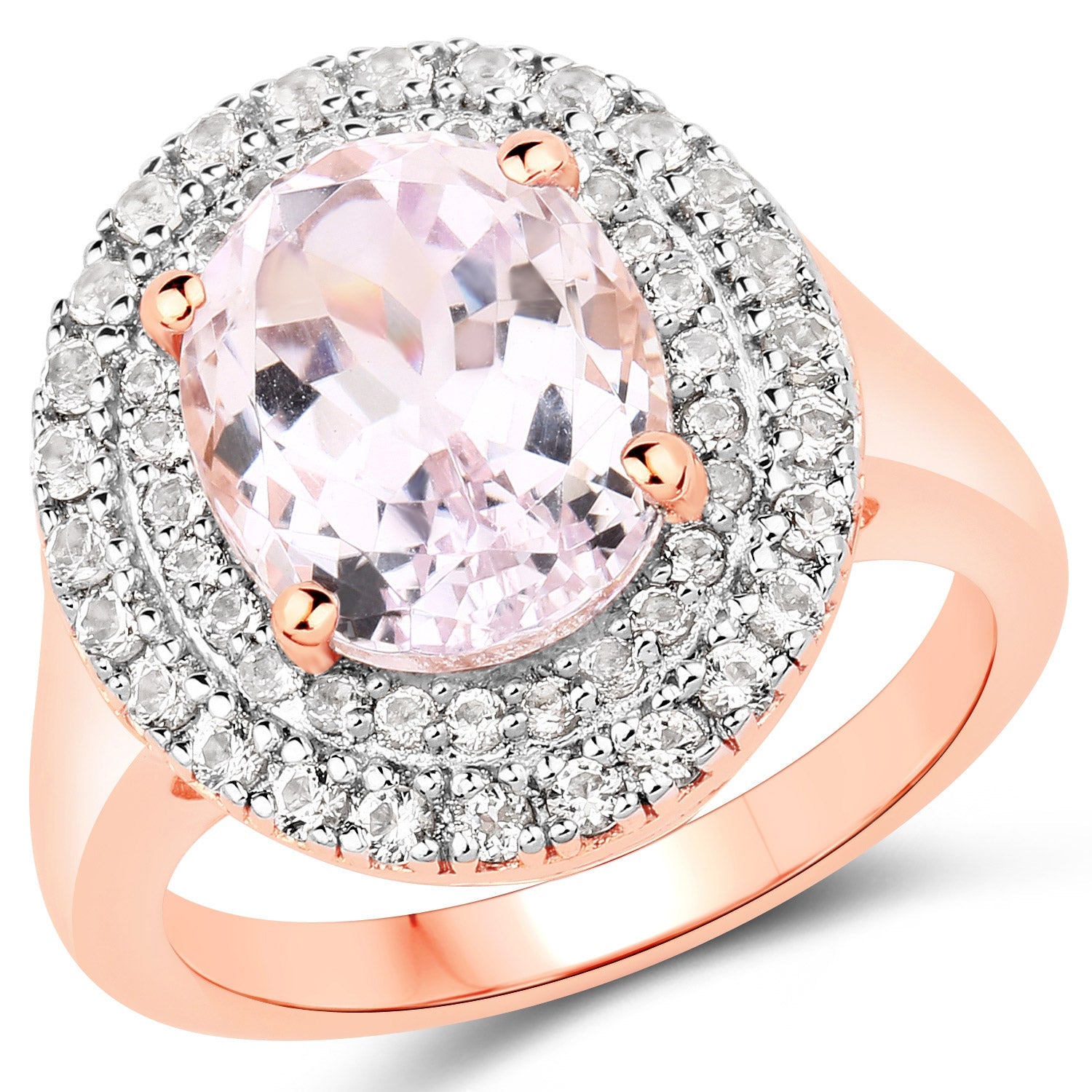 5.48 Carat Genuine Kunzite and White Topaz .925 Sterling Silver Ring