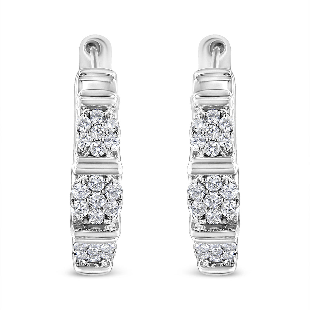 .925 Sterling Silver 1/2 Cttw Lab Grown Round Diamond Floral Cluster Hoop Earrings (F-G Color, SI1-SI2 Clarity)