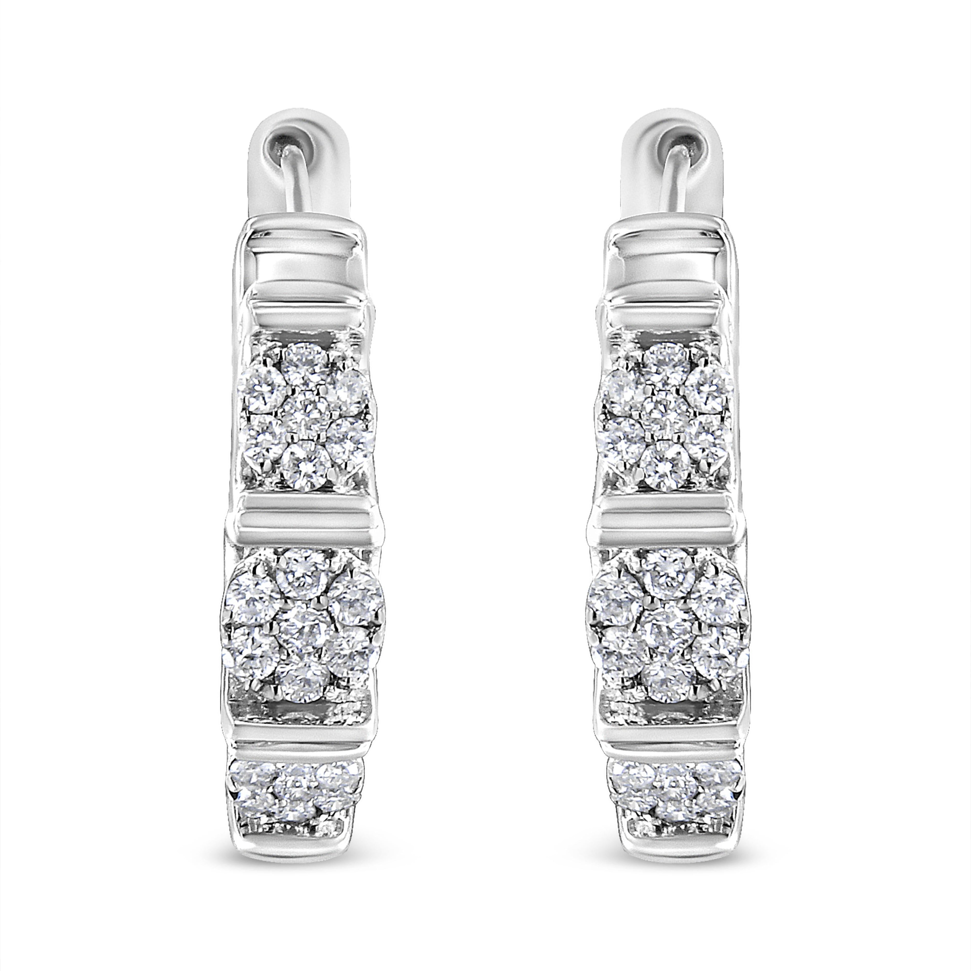 .925 Sterling Silver 1/2 Cttw Lab Grown Round Diamond Floral Cluster Hoop Earrings (F-G Color, SI1-SI2 Clarity)