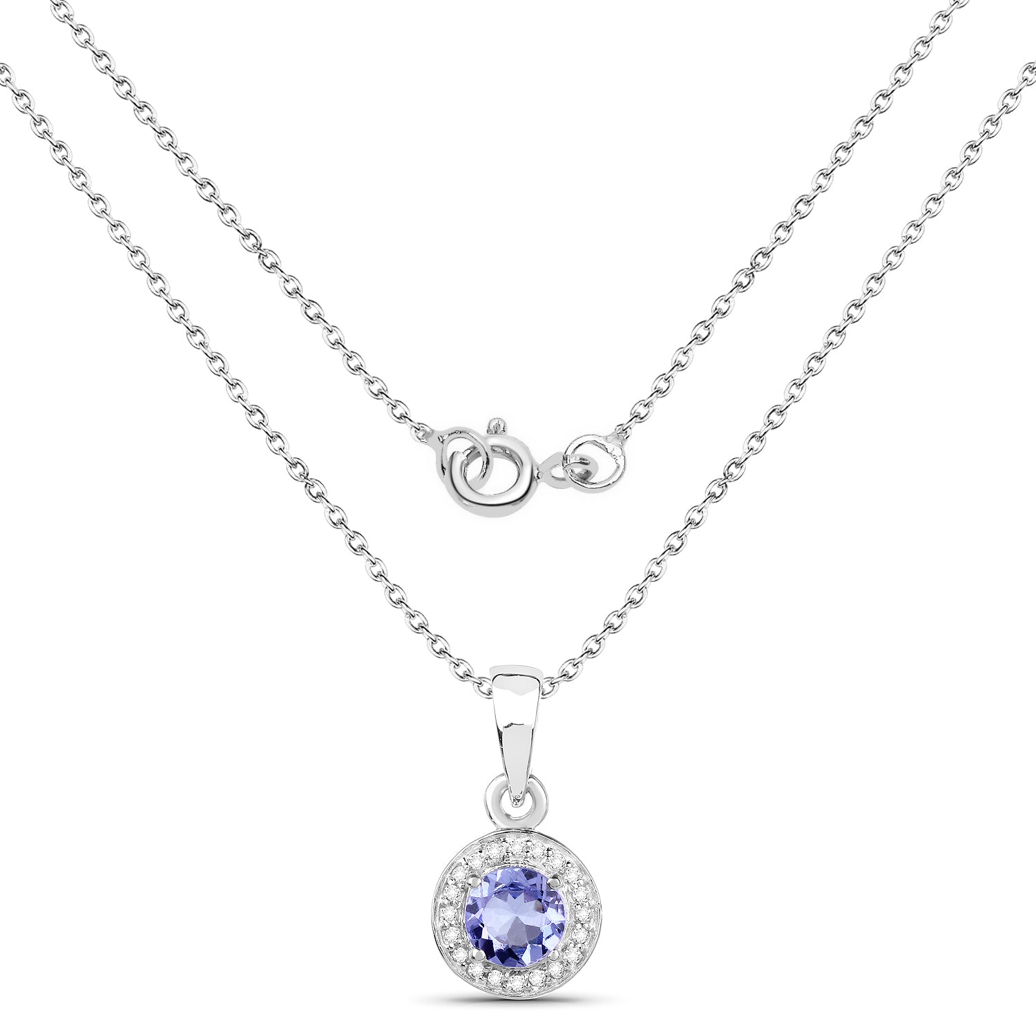 1.05 Carat Genuine Tanzanite and White Topaz .925 Sterling Silver Pendant