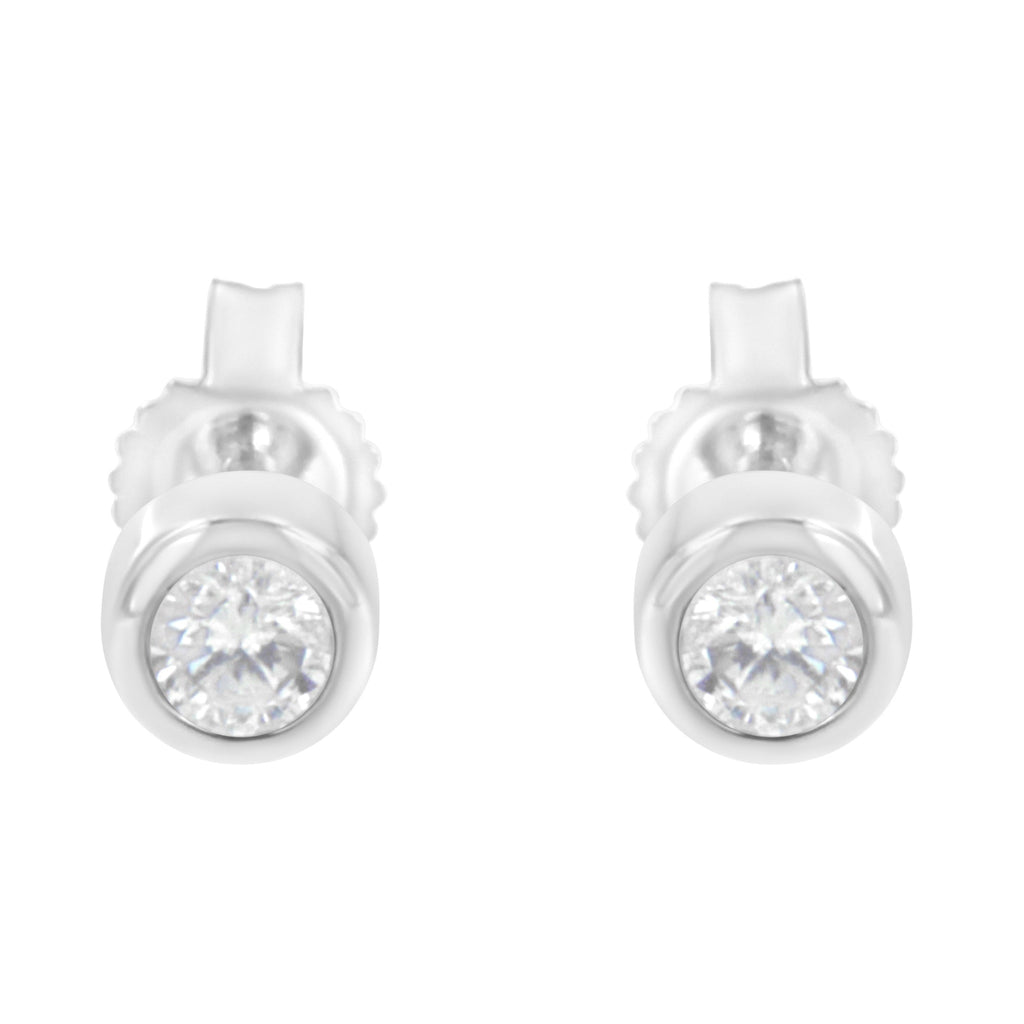 10K White Gold 1/5 Cttw Round Brilliant-Cut Near Colorless Diamond Bezel-Set Stud Earrings (H-I Color, I1-I2 Clarity)