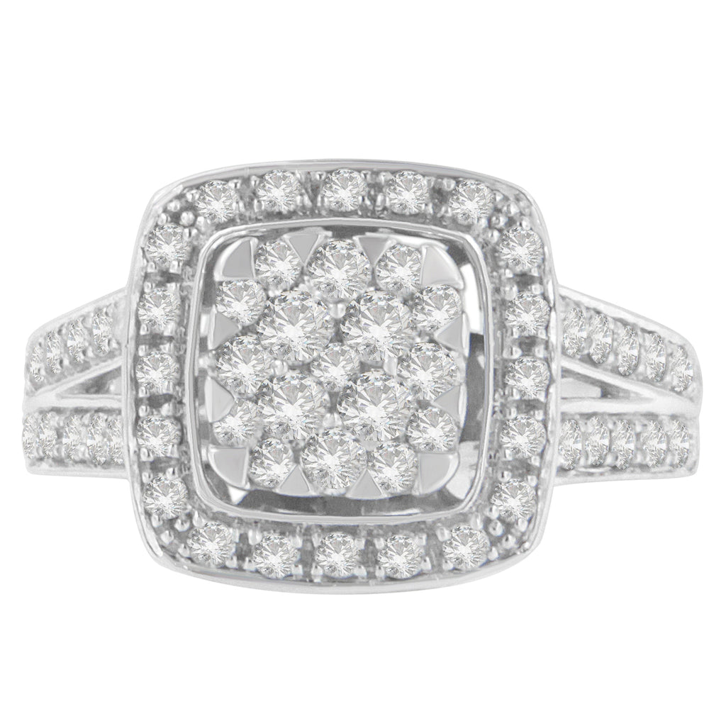 10K White Gold Diamond Cluster Ring (1 Cttw, H-I Color, SI2-I1 Clarity) - Size 6-1/2
